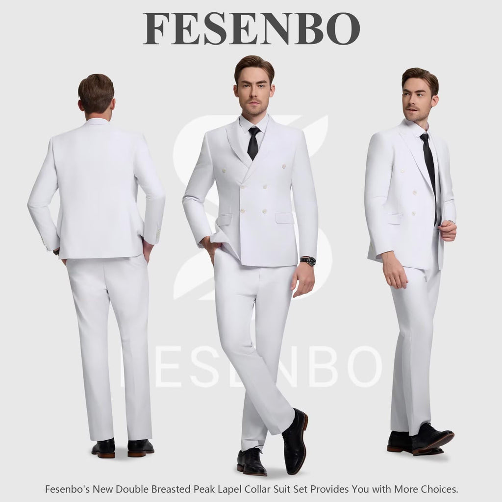 Double Breasted Suit Mens Slim Fit 2 Piece Mens Suit Blazer Dress Pants Set Formal Easter White Suit Men Prom Tuxedo Men M