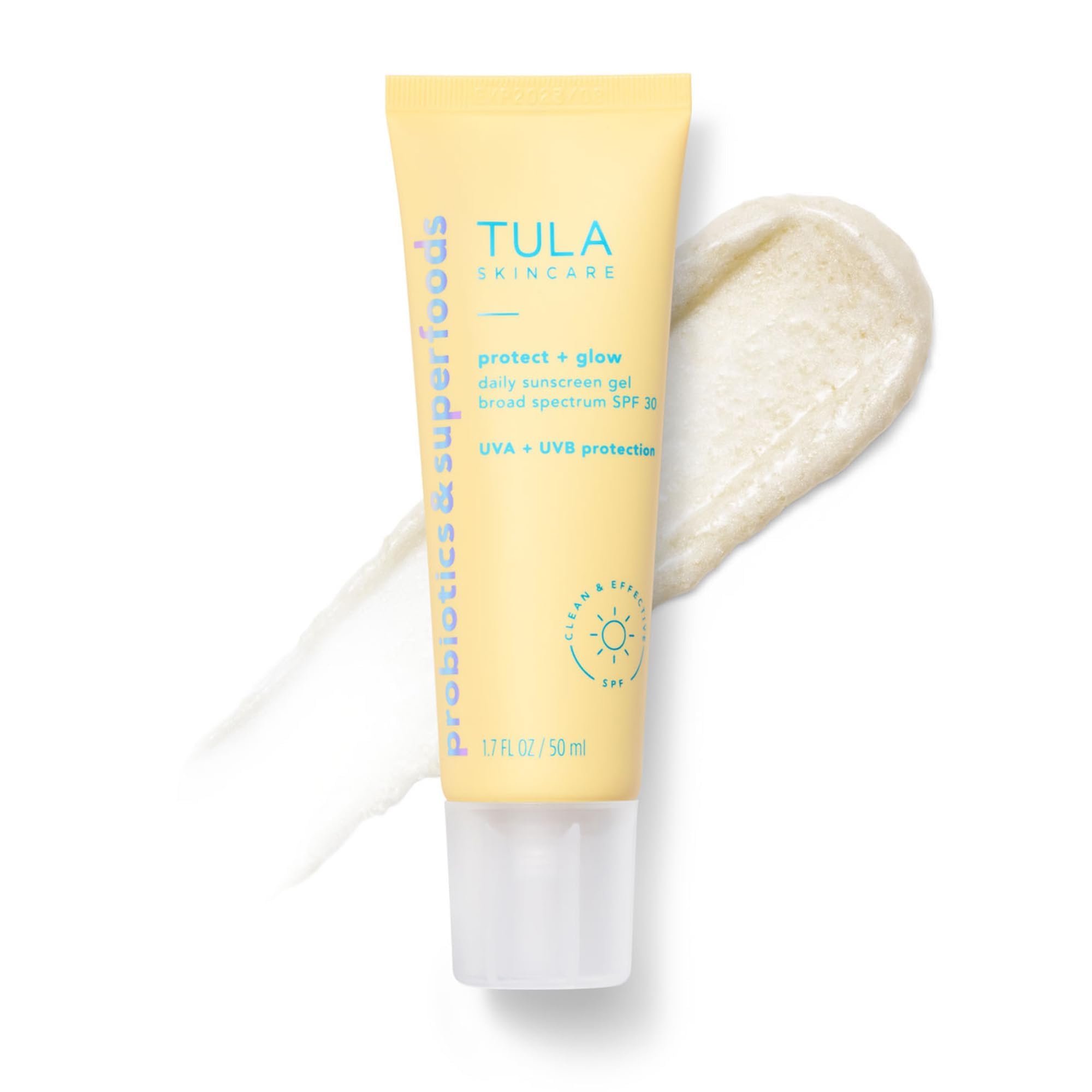 TULA Skin Care Protect + Glow Daily Sunscreen - Gel, Broad Spectrum SPF 30, Skincare-First, Non-Greasy, Non-Comedogenic and Reef-Safe with Pollution and Blue Light Protection, Regular, 1.7 fl oz.