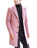 Springrain Men's Wool Blend Pea Coat Notched Collar Single Breasted Overcoat Warm Winter Trench Coat(Pink-S)