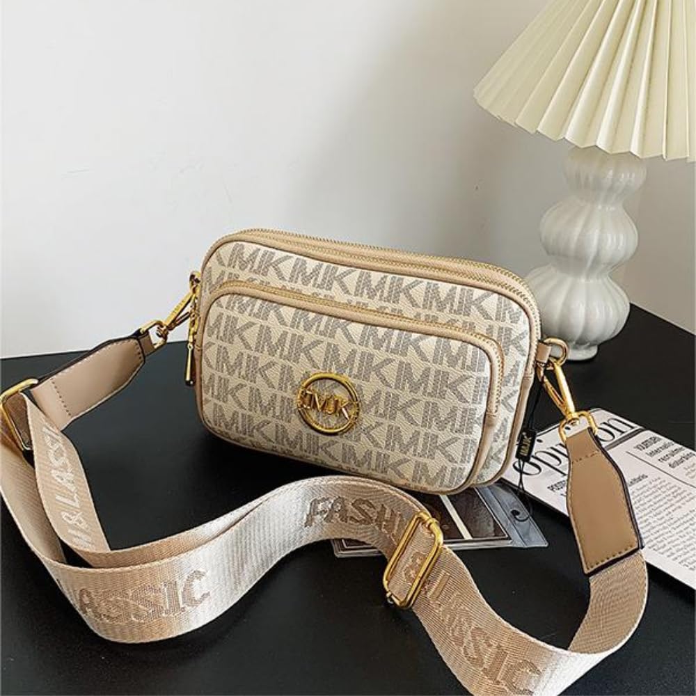 Xehuro Small Crossbody Purse Shoulder Bag for Women Chest Bag Daypack Multiple Pockets with Wide Strap (Beige)