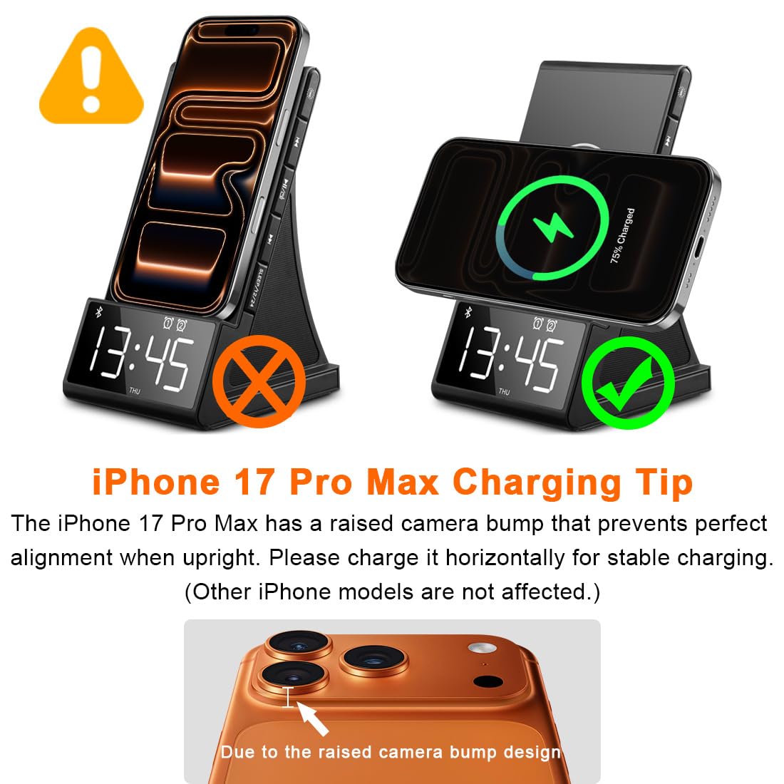 dpnao 8-in-1 Wireless Charging Station with Bluetooth Speaker, Alarm Clock,FM Radio,Remote Control,Fast Charging Dock Compatible with iPhone 17/16/15/14, Samsung S25/S24,Android Phones
