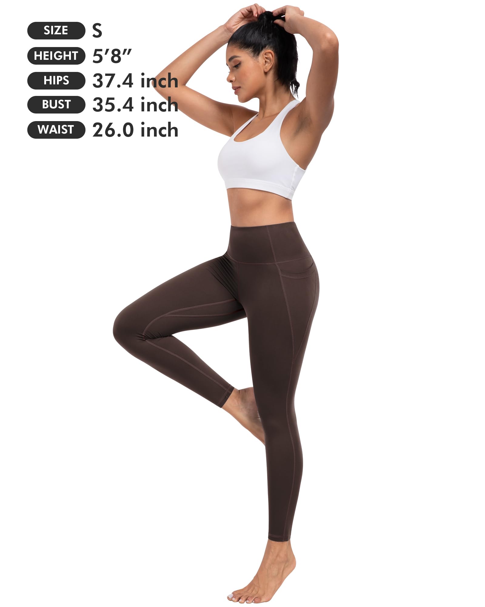 ATHVOTAR Leggings with Pockets for Women, 7 Packs High Waisted Workout Tummy Control Yoga Pants Black/Gray/Navy/Burgundy/Army Green/Dark Brown/Cassis L