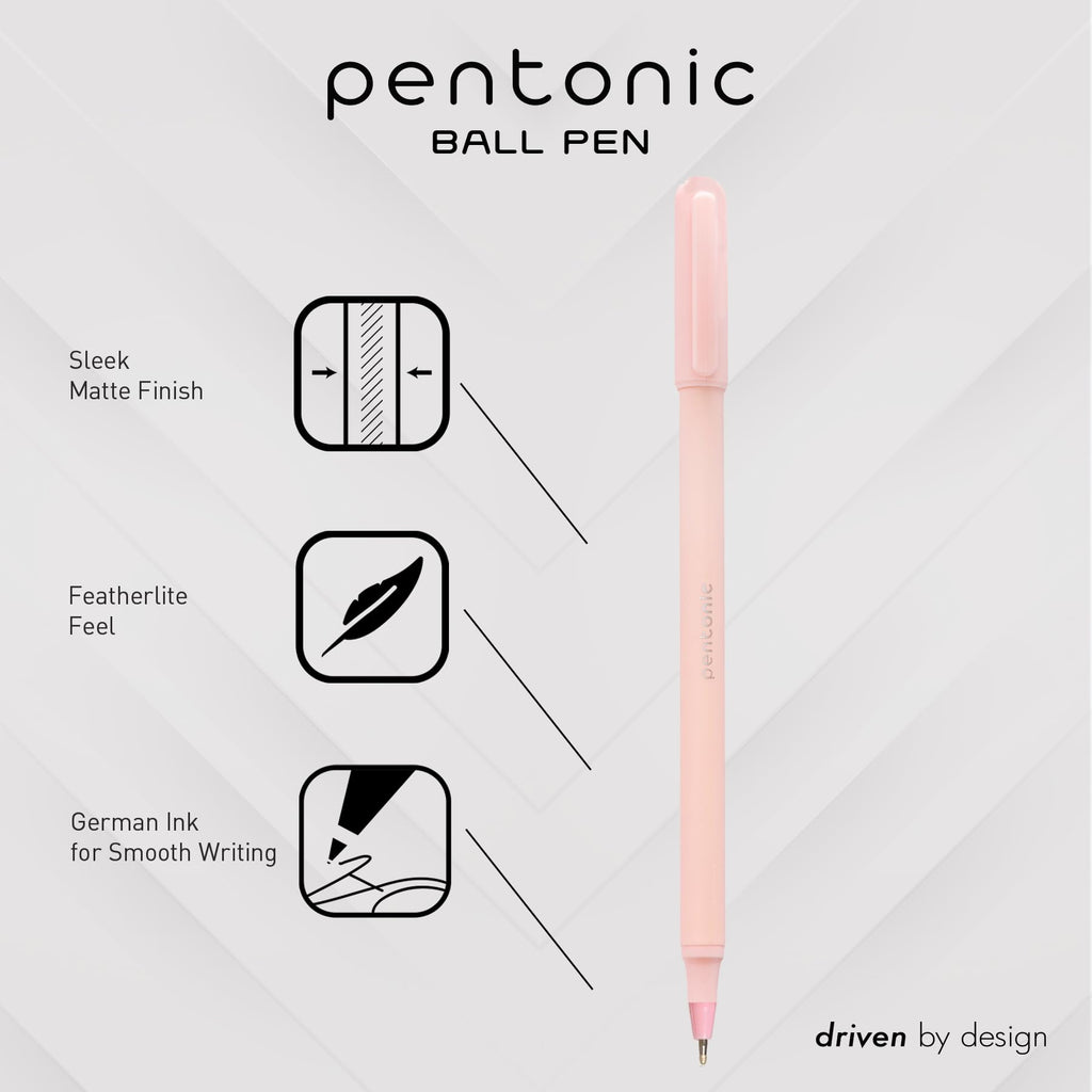 Pentonic Ballpoint Pens, 10 Count, Frosted Pale Pink Barrel with Red Ink, 0.7 mm Fine Point, Smooth Writing For Journaling & Note Taking (PEN13087)