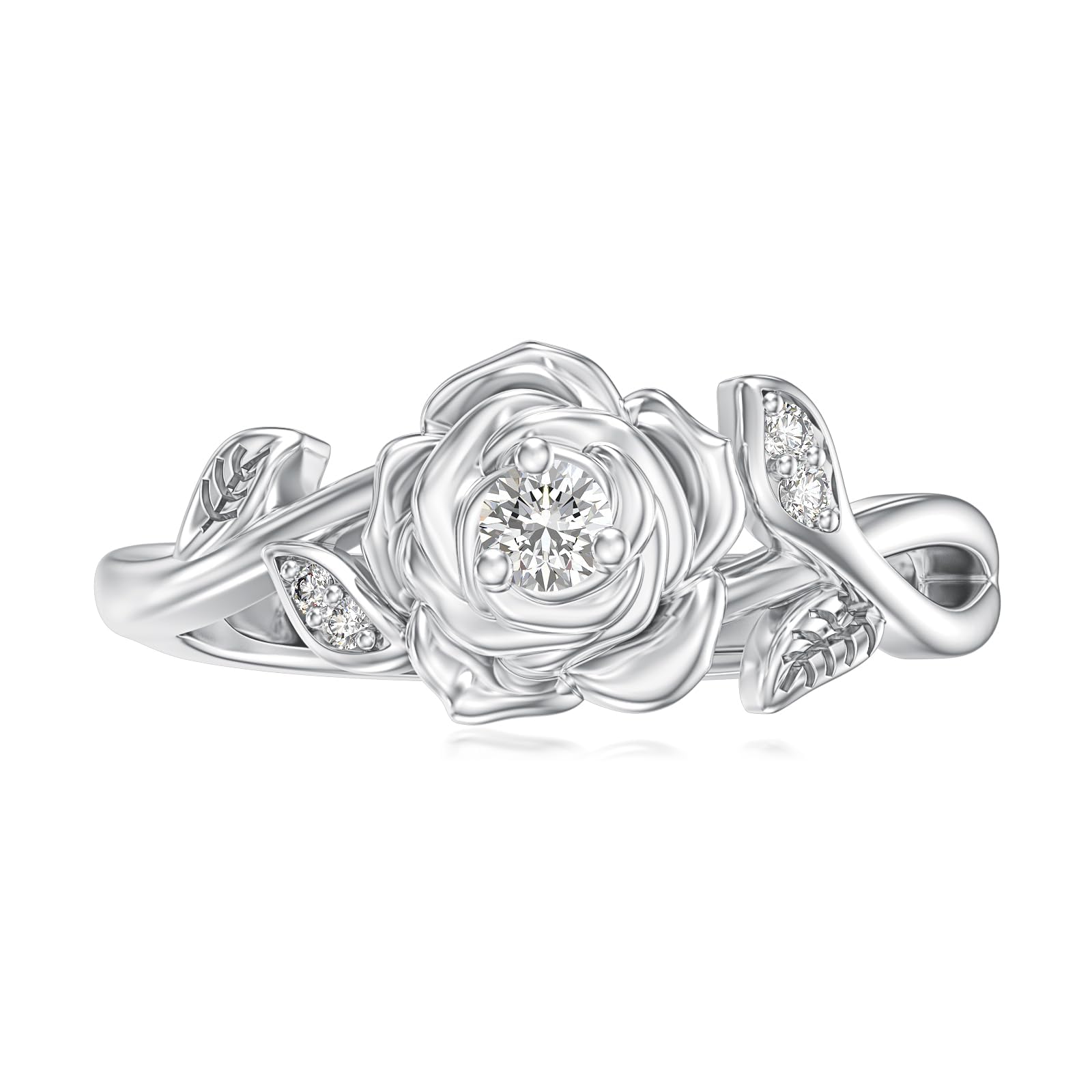 LWXIE Diamond Rose Open Ring for Women 925 Sterling Silver Rose Flower Adjustable Finger Rings Jewelry Birthday Anniversary Christmas Gifts for Mom Wife Lover Girlfriend Her