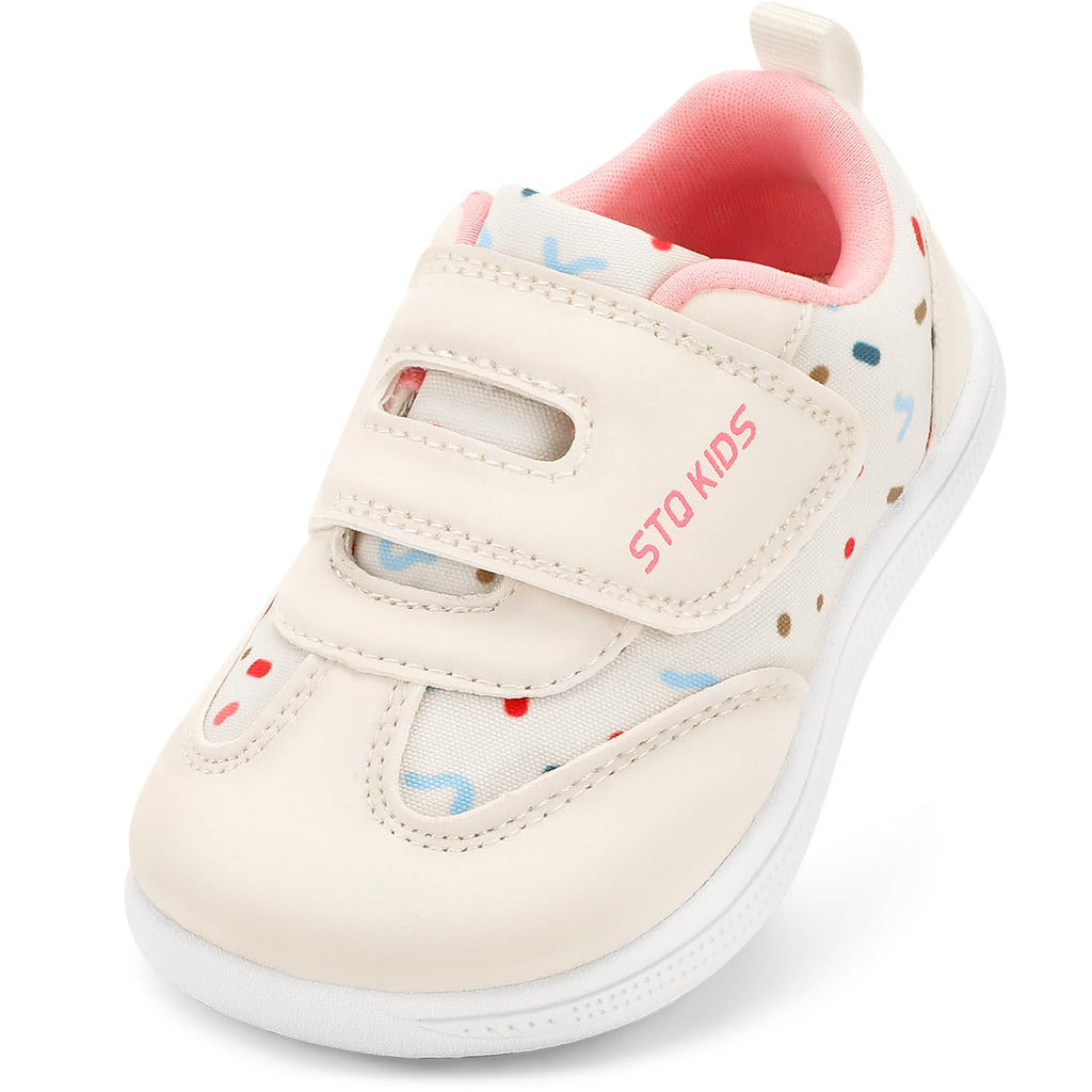 STQ KIDS Toddler Wide Toe Box Shoes Girls Barefoot Shoe Girl Sneakers Little Kids Walking Running Tennis Athletic Shoes Non-Slip Zero Drop Breathable School Sneaker Beige Infant Size 3