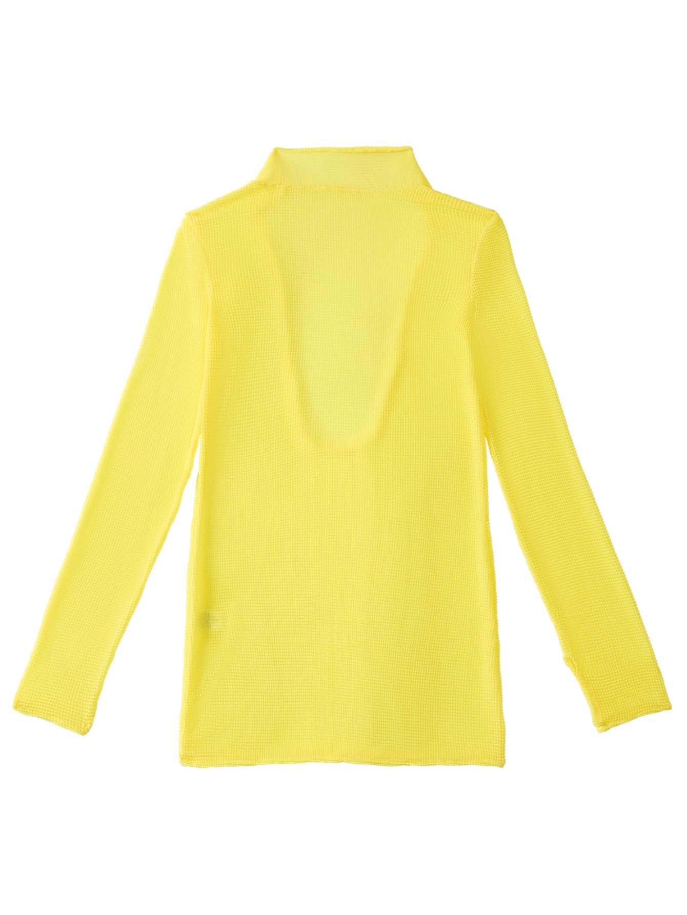 Lilosy Sexy Crochet Sheer Long Sleeve Cover Up Swim Bathing Suit Beach Dress One Piece See Through Swimwear Bright Yellow Medium