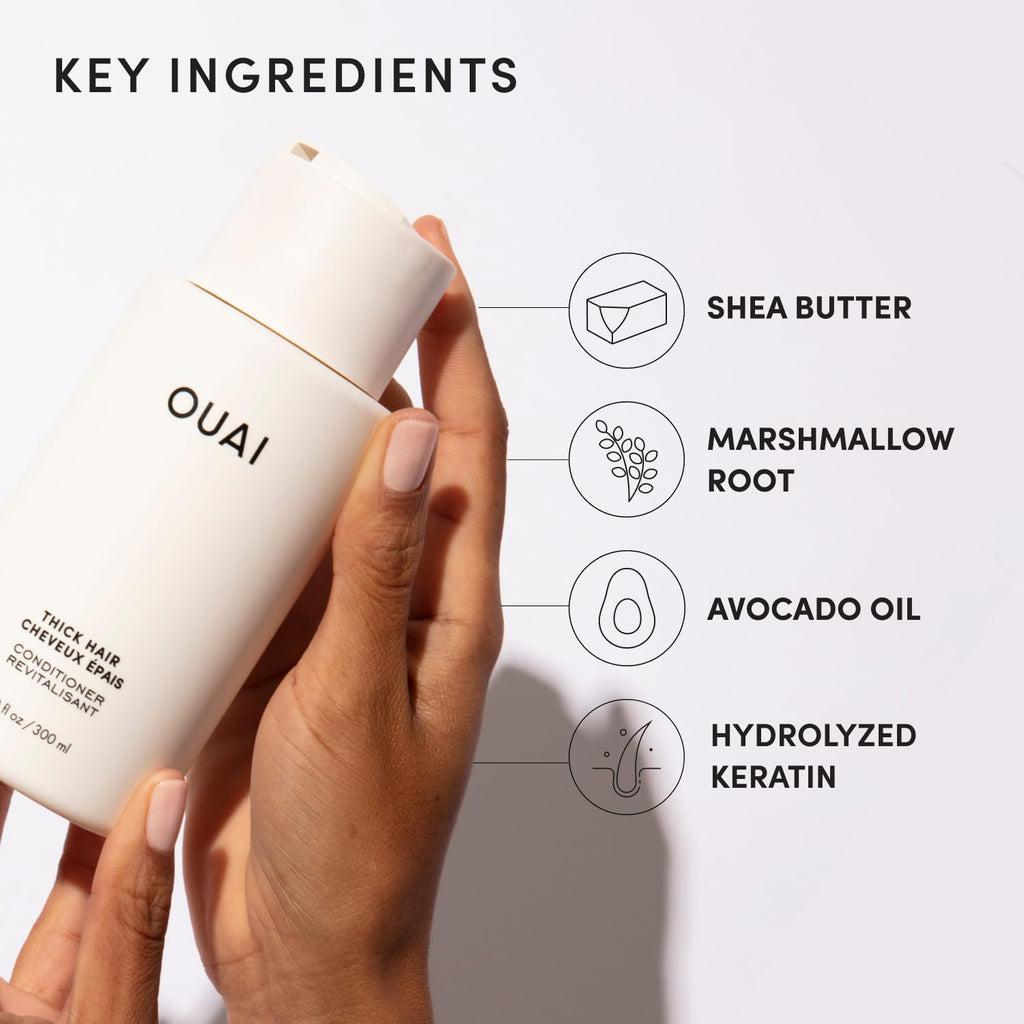 OUAI Thick Hair Conditioner - Moisturizing Conditioner for Dry, Frizzy Hair - Keratin, Marshmallow Root, Shea Butter and Avocado Oil - Paraben, Phthalate & Sulfate Free (10 Oz)