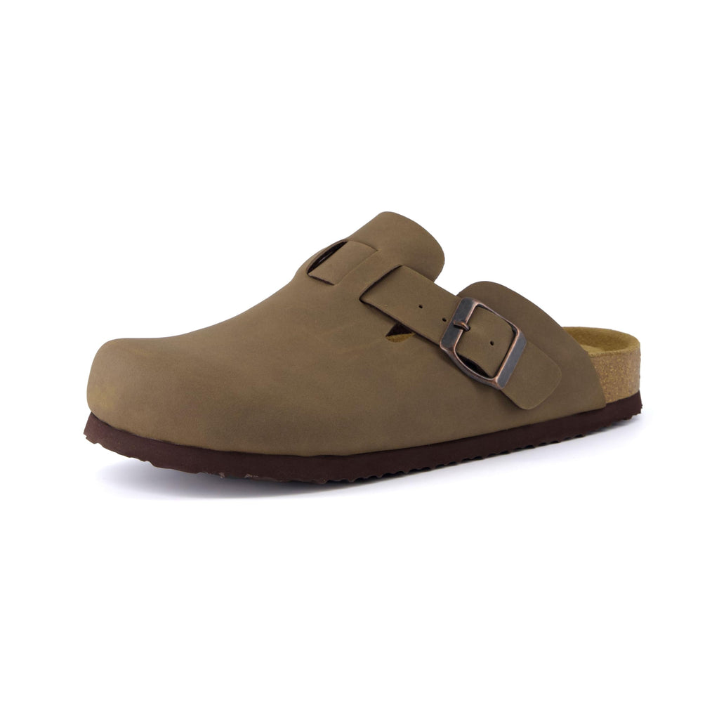 CUSHIONAIRE Hana Womens Clogs | Comfortable Vegan Suede Clogs for Women | Slip On Potato Shoes with Cork Footbed & Arch Support, Brown 8.5W