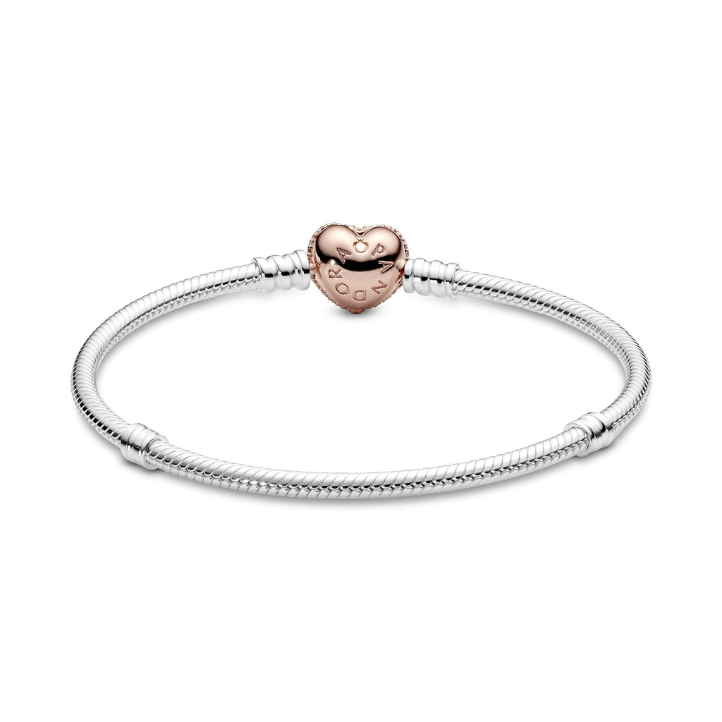 PANDORA Silver Bracelet w/Rose Pave Heart Clasp