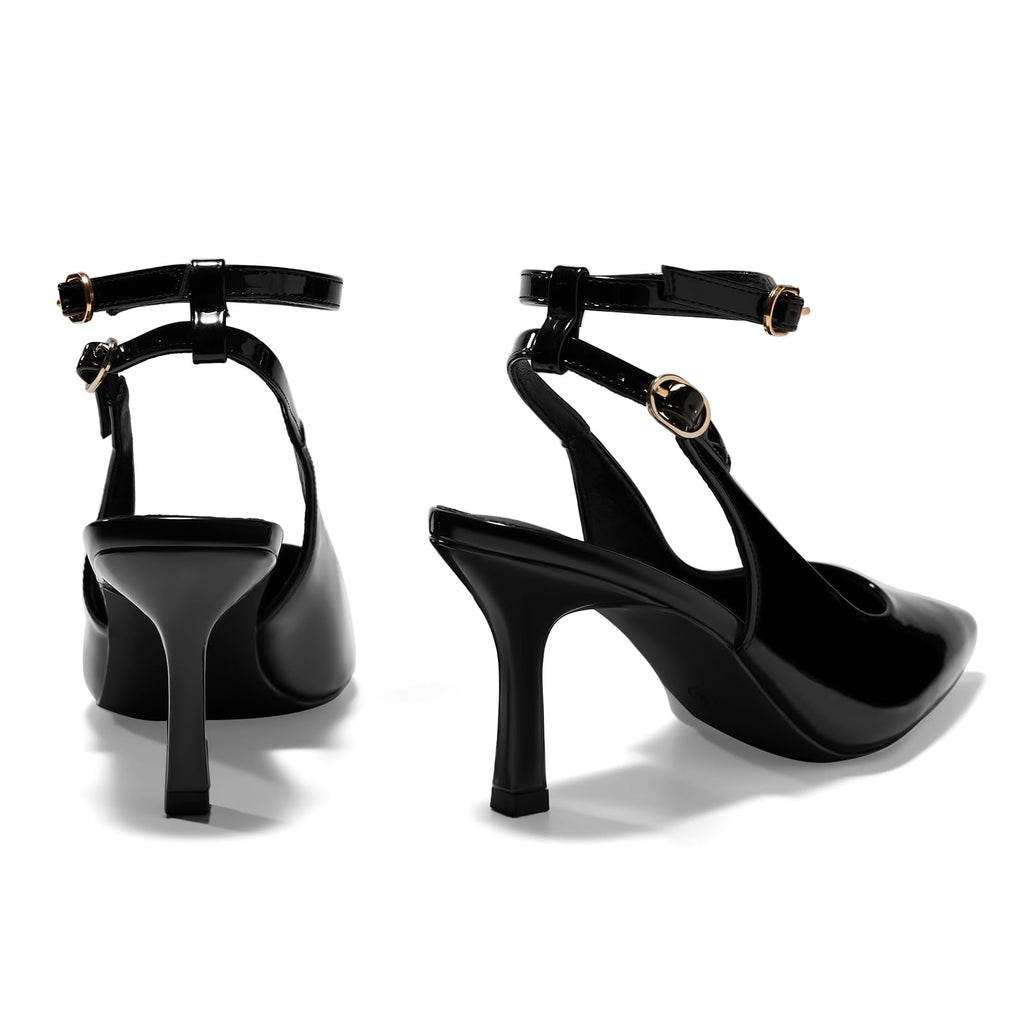 GotSoft Womens Pointed Toe High Heels Slingback Stiletto Ankle Strap Pumps Dress Shoes, Black, Size 8