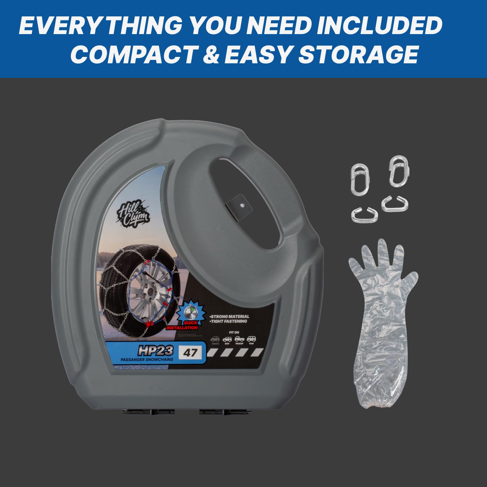 Snow Chains for Pickup Trucks & SUVs Off-road, Heavy Duty Quick Fit & Easy Installation Snow Tire Chains, Portable Reusable Emergency Tire Traction Chain, Set of 2 (HP2335)