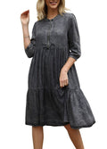 chouyatou Women's Vintage Washed Loose Fit 3/4 Sleeve Tiered Babydoll Mini Denim Jean Dress (Large, Black)