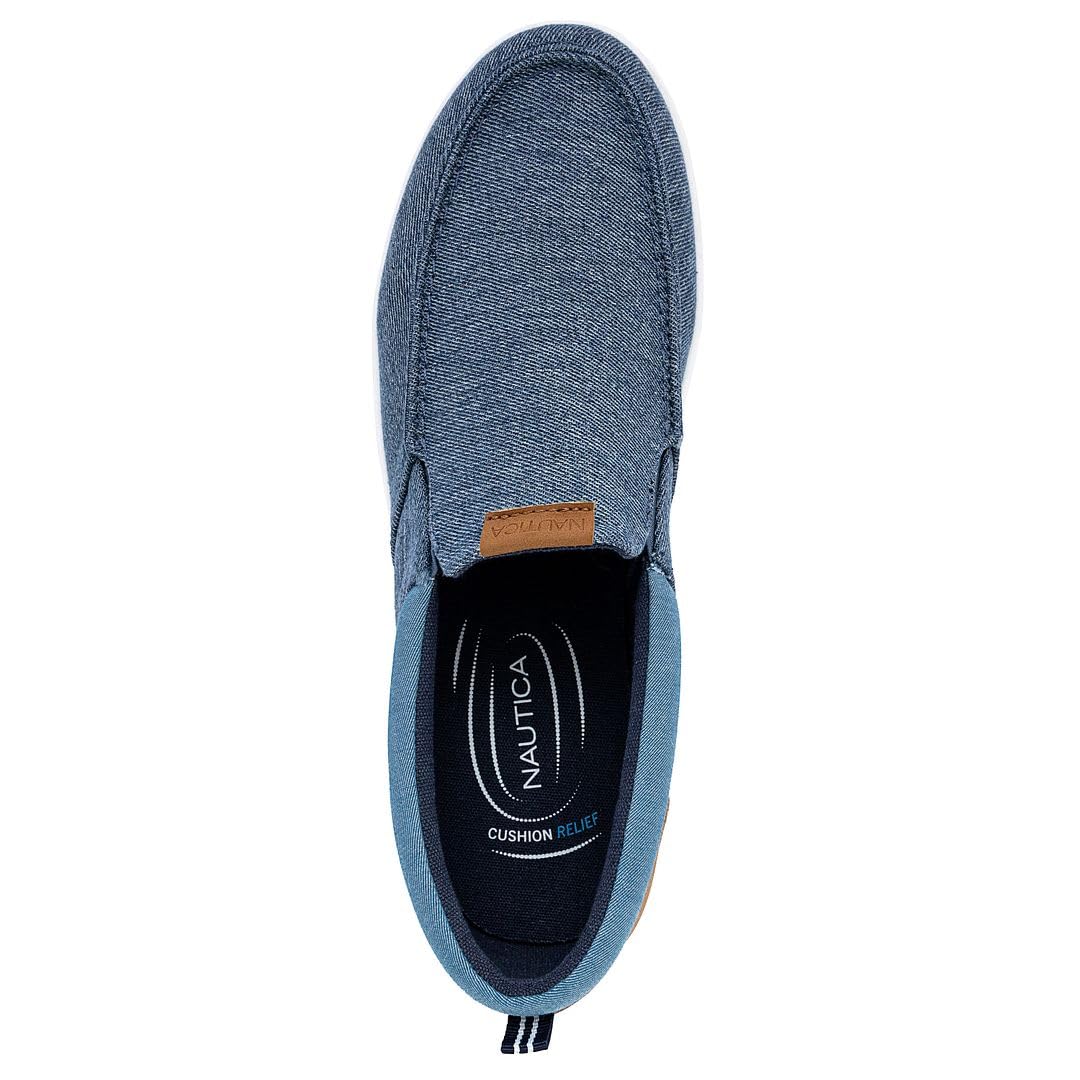 Nautica Men's Slip-On Loafers Casual Moc Toe Sneakers Boat Shoes Slipper for Men – Lightweight, Comfortable & Breathable-Patro-Blue Denim-Size 9.5