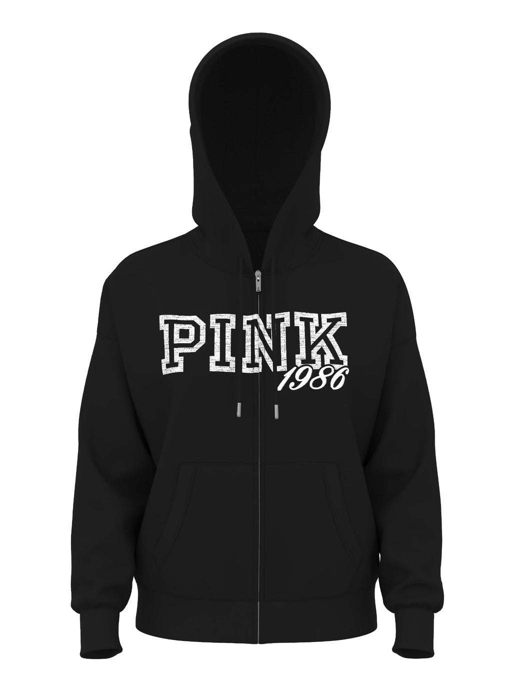 Victoria's Secret PINK Women's Campus Fleece Full-Zip Hoodie Sweatshirt, Pure Black, (M)