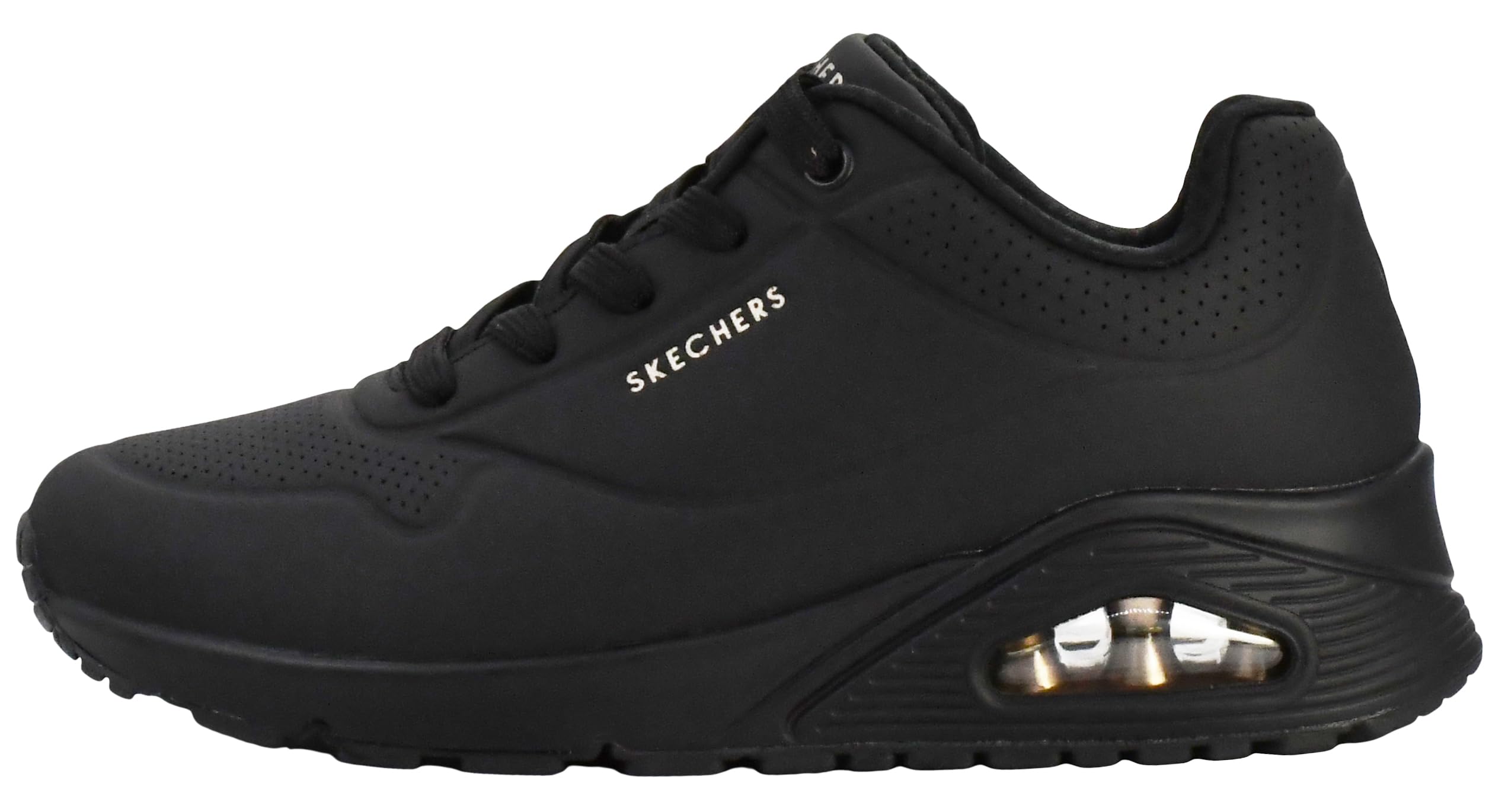 Skechers Women's Uno - Stand On Air Sneaker, Black/Black, 10 Wide