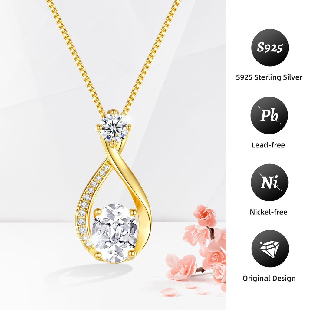 geweio 1.5CT Moissanite Infinity Pendant Necklace Anniversary Wedding Gifts for Women Wife Her S925 Sterling Silver 18K White Gold/Gold Filled Jewelry for Birthday Mothers Christmas Valentines Day