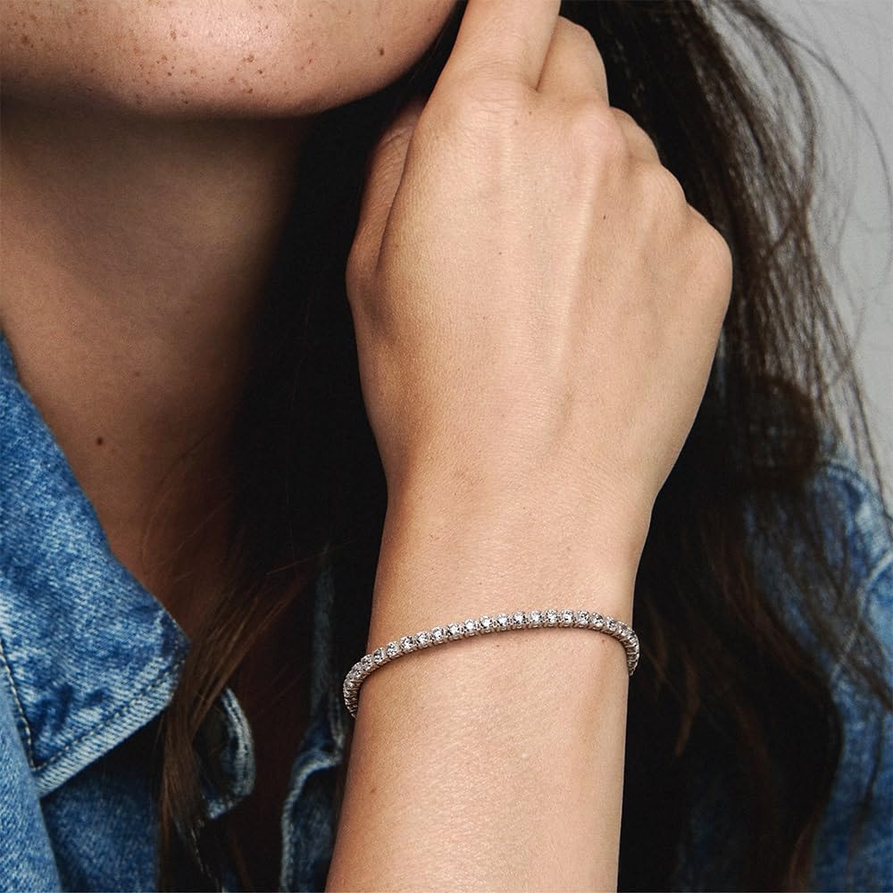 PANDORA Sparkling Tennis Bracelet - Sterling Silver & Cubic Zirconia Bracelet for Women Timeless Collection - Gift for Her - 20 cm, No Gift Box