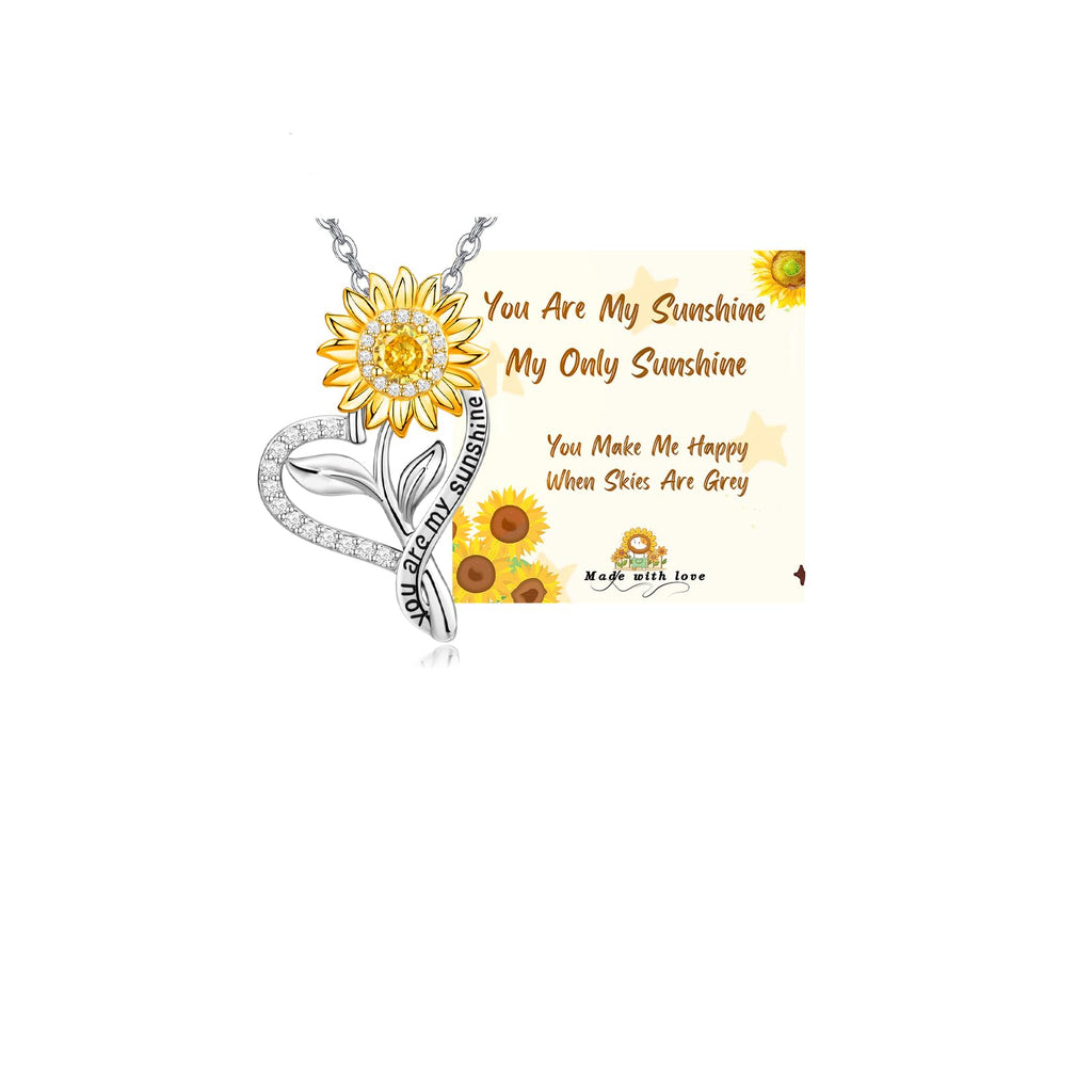 Meeshi Valentines Day Gifts for Her - 18k Gold Plated Sunflower Necklace for Women, Anniversary for Her Gifts Wife Birthday Gift Ideas, Womens Jewelry for Girlfriend With You Are My Sunshine Gift Card