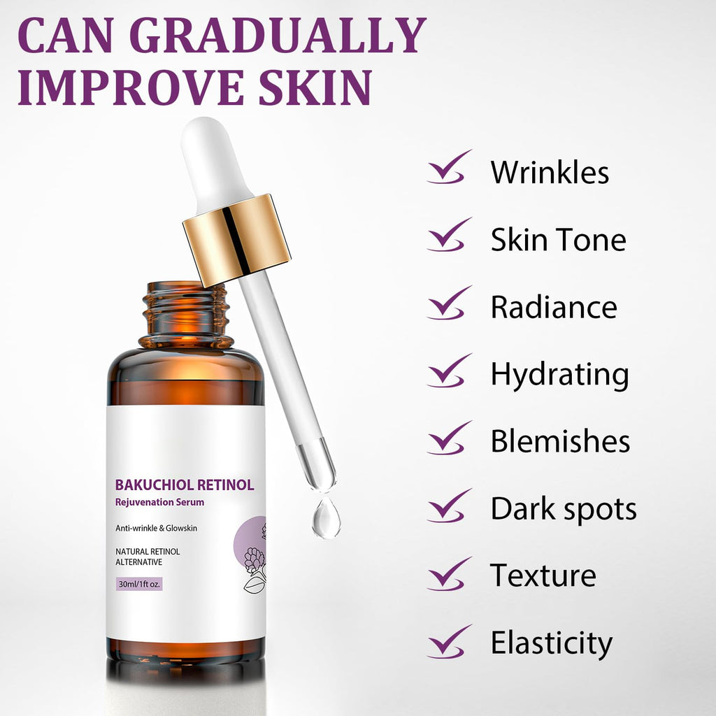 Bakuchiol Retinol Rejuvenation Serum,Venature Bakuchiol Retinol Korean, Retinol Serum for Wrinkles, Best Anti-Aging, Moisturising Skin (2PCS)