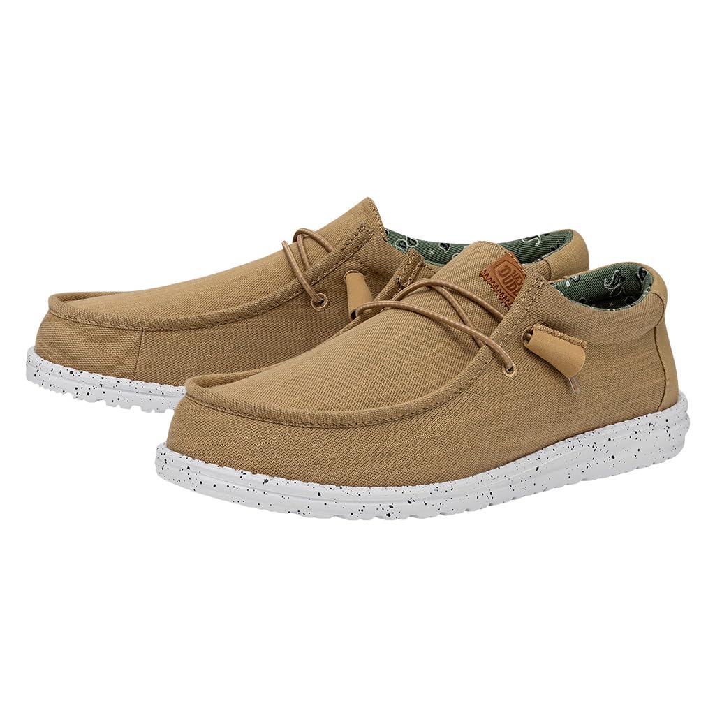 HEYDUDE Men's Wally Washed Canvas, Mens Shoes, Slip-on Loafers, Comfortable & Light-Weight Walnut