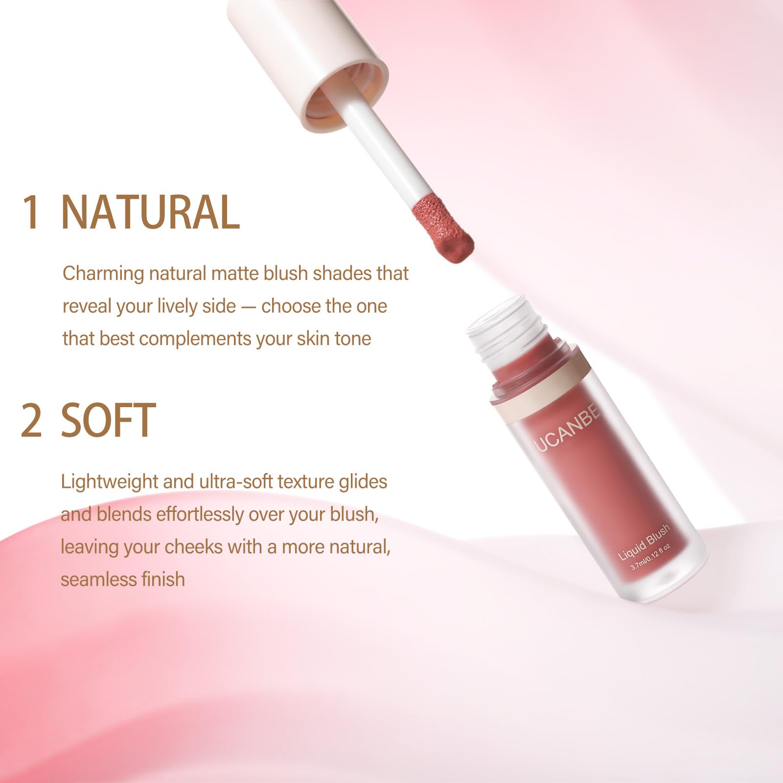UCANBE Liquid Shimmer Blush Makeup for Cheeks, Highly Pigmented, Long Lasting, Anti-scratch, Natural-Looking, Daily Use Makeup Blush Suitable for Women Girls(07 Satin Rose)