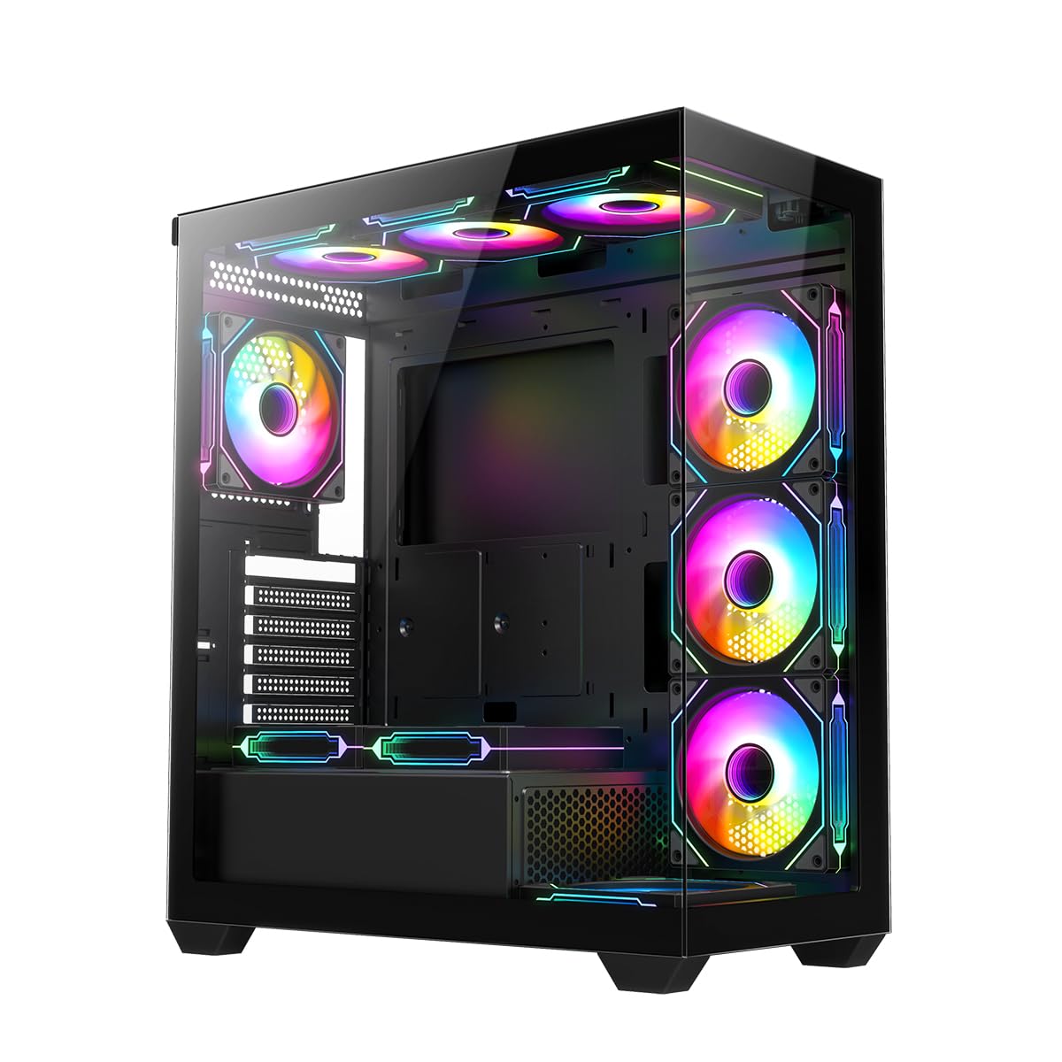 RUIX OV603 ATX Mid-Tower PC Case, Spacious High-Airflow Gaming Case with 4 x 120mm PWM ARGB Fans, USB 3.0 & Type-C Ports, Tempered Glass, Large Capacity Computer Case - Black