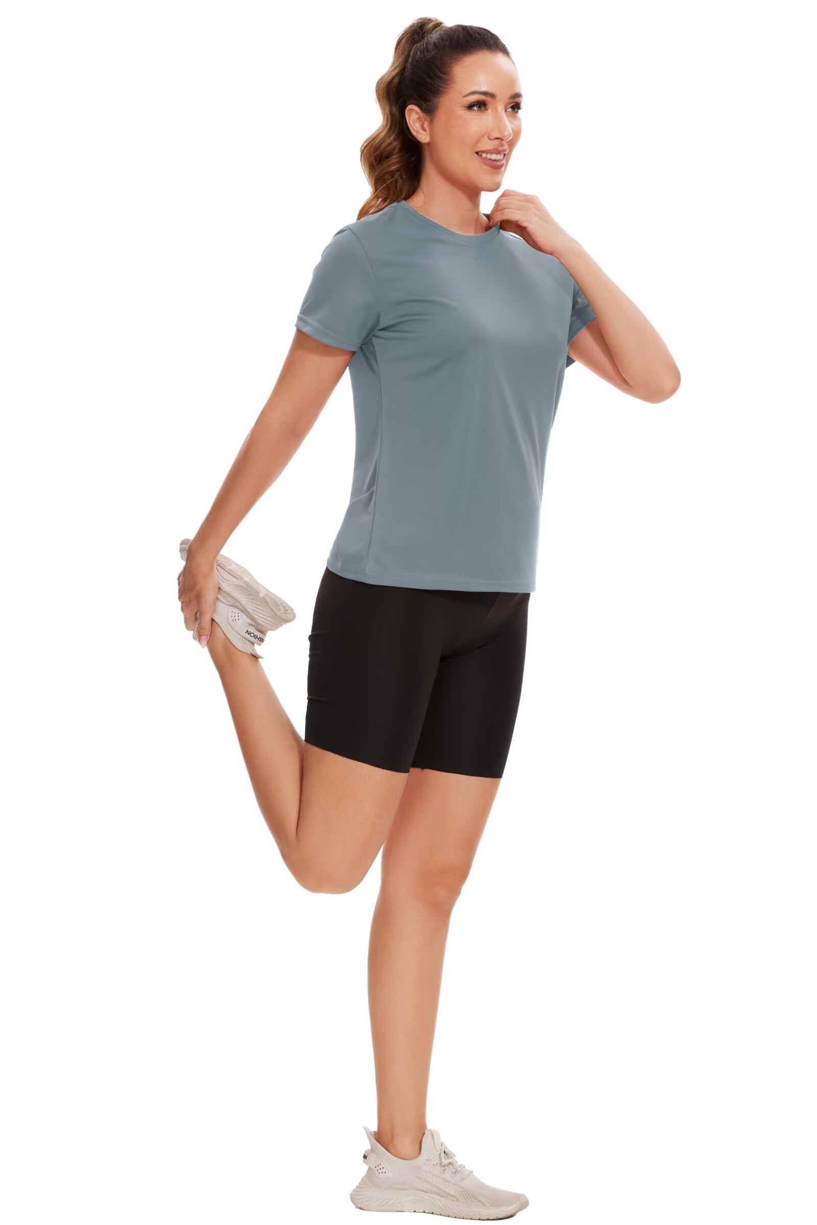 NebuKinex 6 Pack Workout Tops for Women Short Sleeve UPF Sun Protection Athletic T Shirts Quick Dry Tennis Yoga Running Crew Neck Tee-L