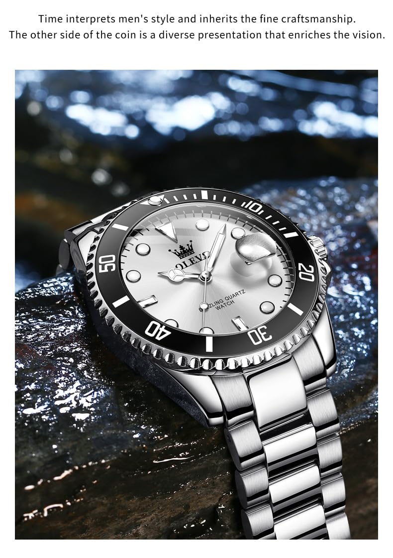 OLEVS Mens Watch, Classic Large Dial Clear Easy to Read Dress Stainless Steel Reloi para Hombre, Waterproof Watches for Men Fashion All Black Men's Watches, Mens Luxury Watch, Analog Wristwatches
