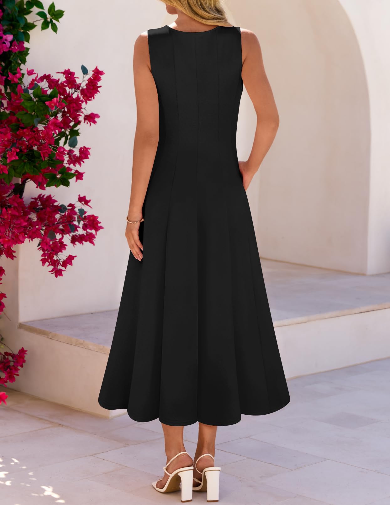 MEROKEETY Women's 2026 Semi Formal Cocktail Dresses Summer Elegant Classy Midi A Line Sleeveless Dress, Black, X-Large