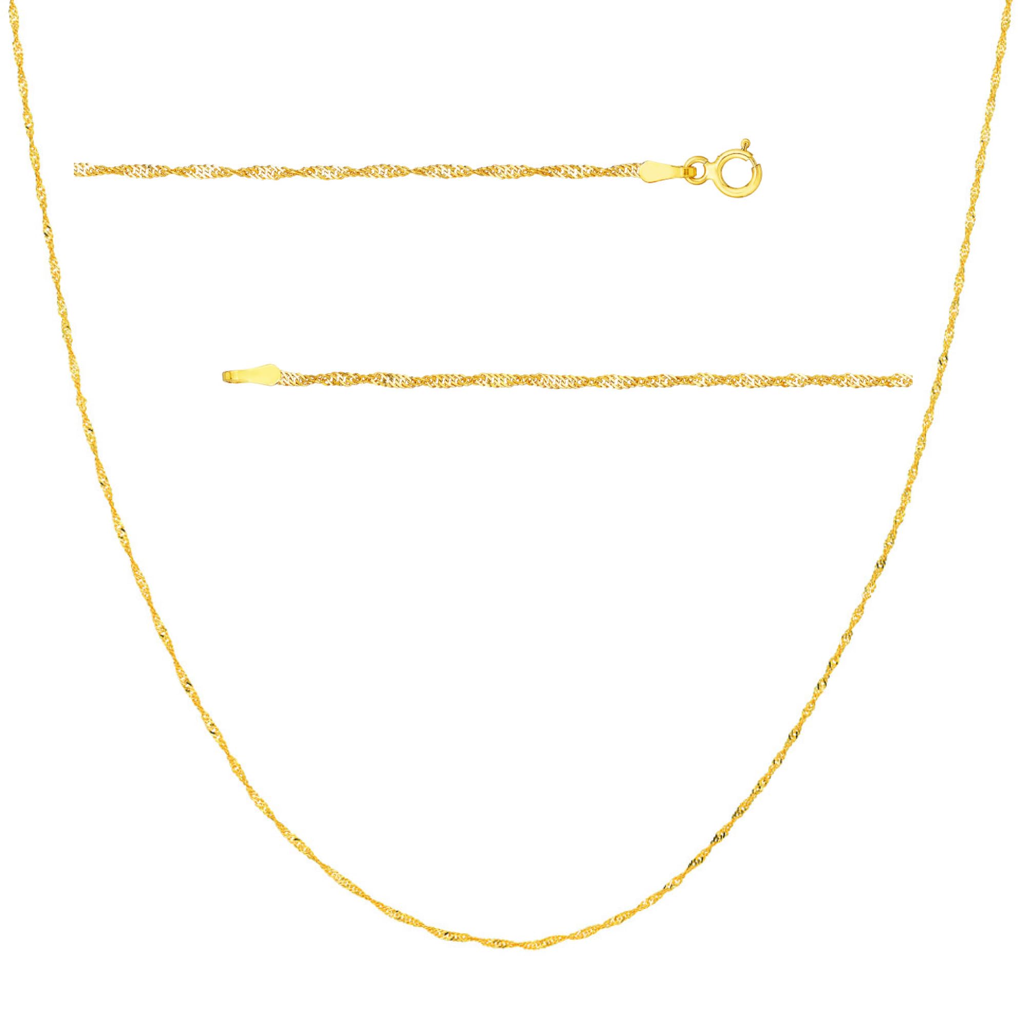 JEWELHEART 14K Solid Gold Singapore Chain - 1.4mm Diamond Cut Twisted Chain Necklace - Dainty Real Yellow Gold Pendant Necklace For Women 24"