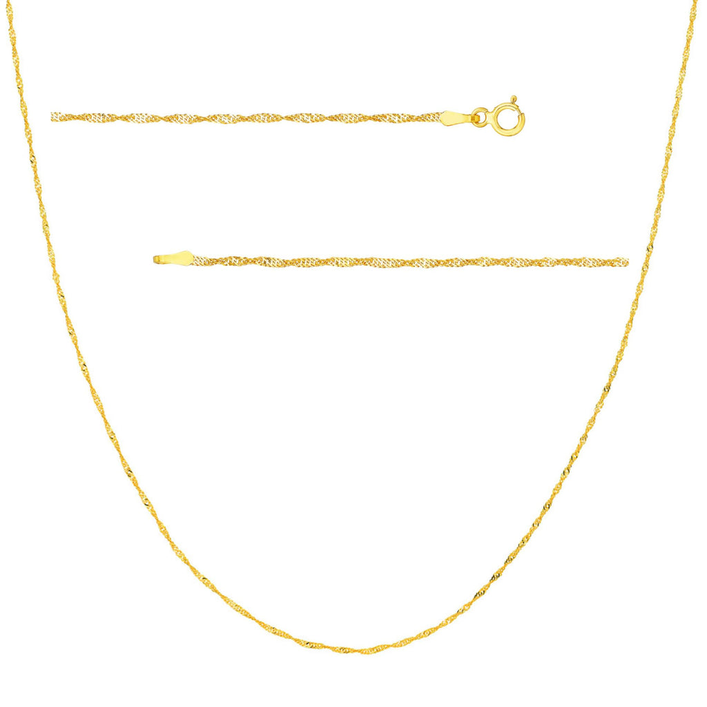 JEWELHEART 14K Solid Gold Singapore Chain - 1mm Diamond Cut Twisted Chain Necklace - Dainty Real Yellow Gold Pendant Necklace For Women 18"