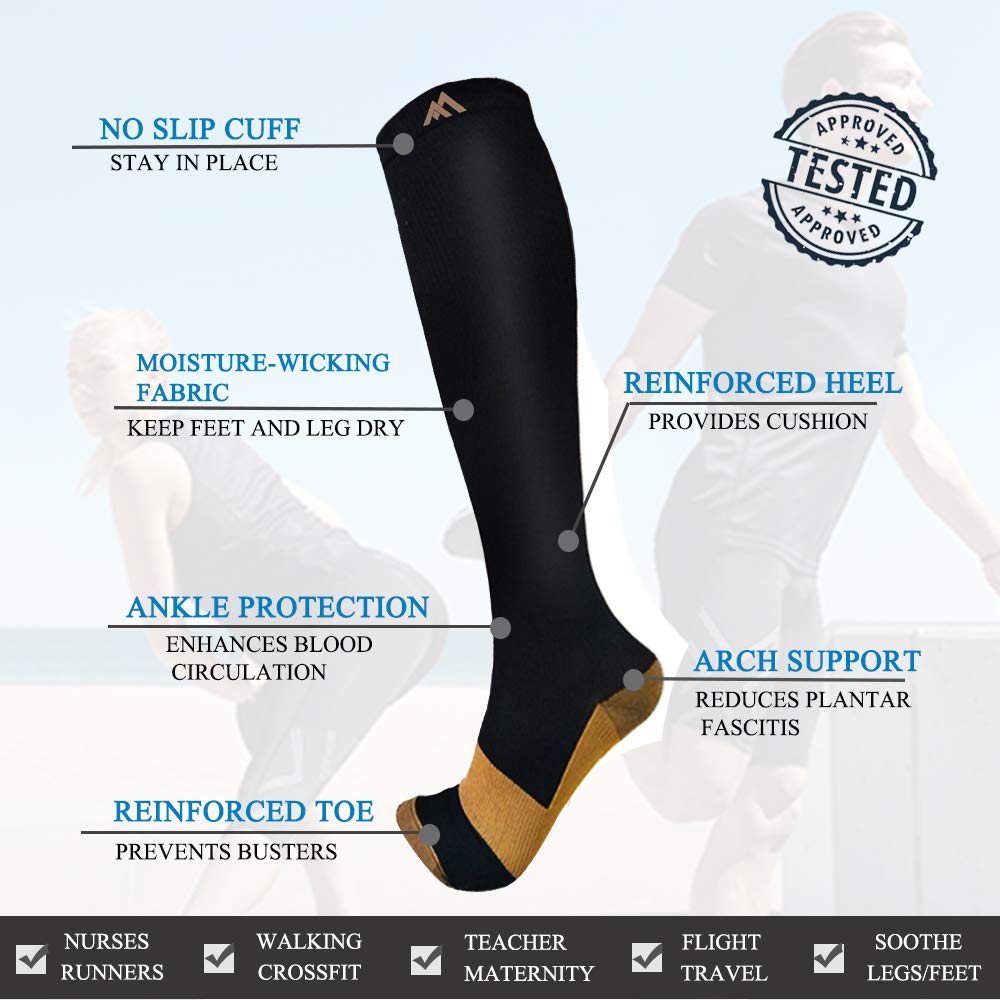 3 Pack Compression Socks For Women Men Knee High Socks 15-20mmHg soccer socks fun copper ankle thick stockings women 10-13 gifts christmas accessories