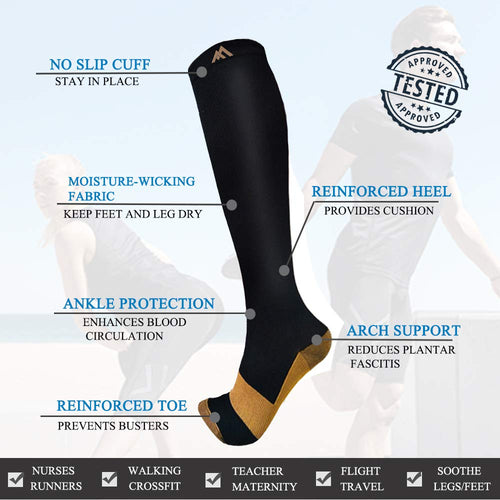 3 Pack Compression Socks For Women Men Knee High Socks 15-20mmHg soccer socks fun copper ankle thick stockings women 10-13 gifts christmas accessories