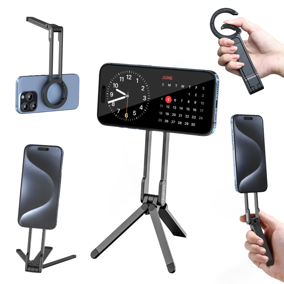 ULANZI MA30 Magnetic Phone Tripod Stand for iPhone - Aluminium Maglock Smartphone Mini Tripod Pocket Cell Phone Stand Strong Magnet Quick Mount Compatible with iPhone 17 16 15 14 13 12 Series, Black