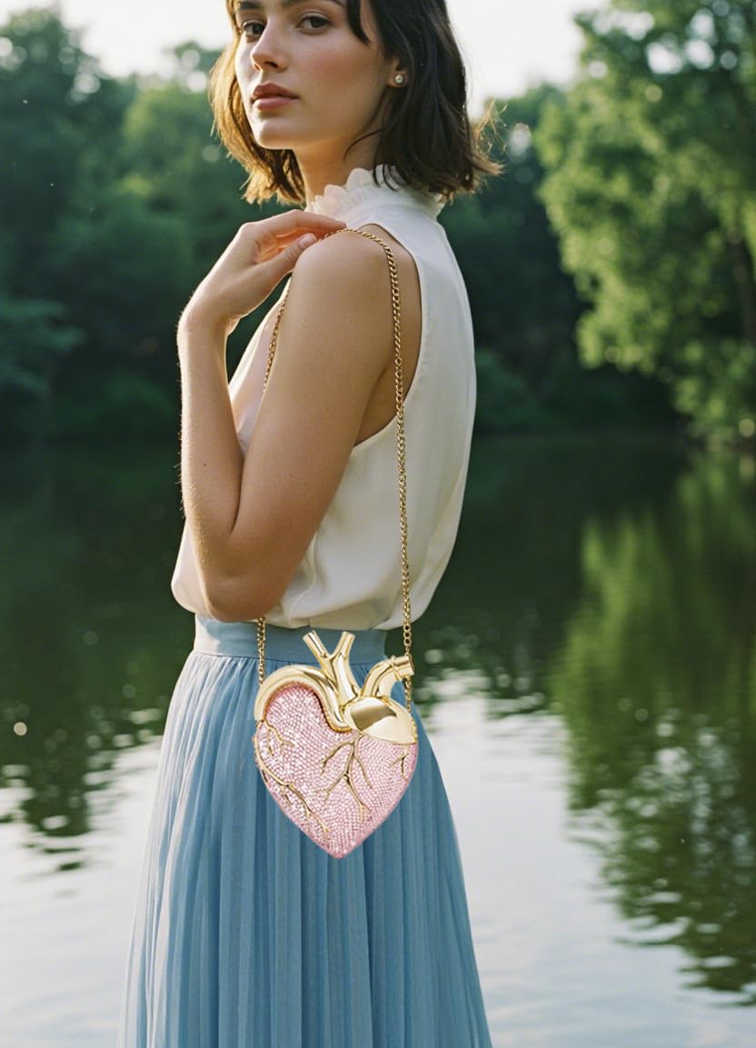 JW PEI Women's Maren Artificial Crystal Heart Shaped Bag - Pink