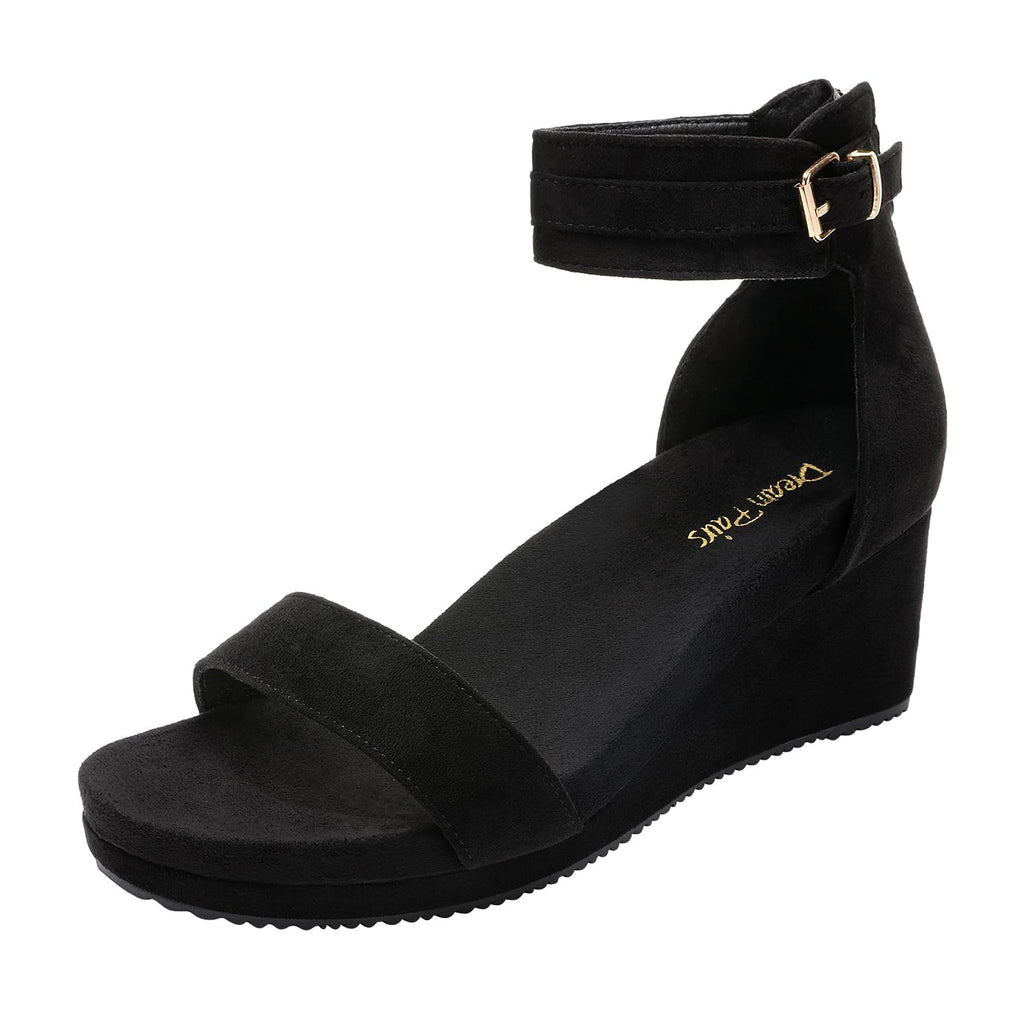DREAM PAIRS Women's Open Toe Buckle Ankle Strap Platform Wedge Sandals Summer Shoes,Size 11,Black,NINI-6