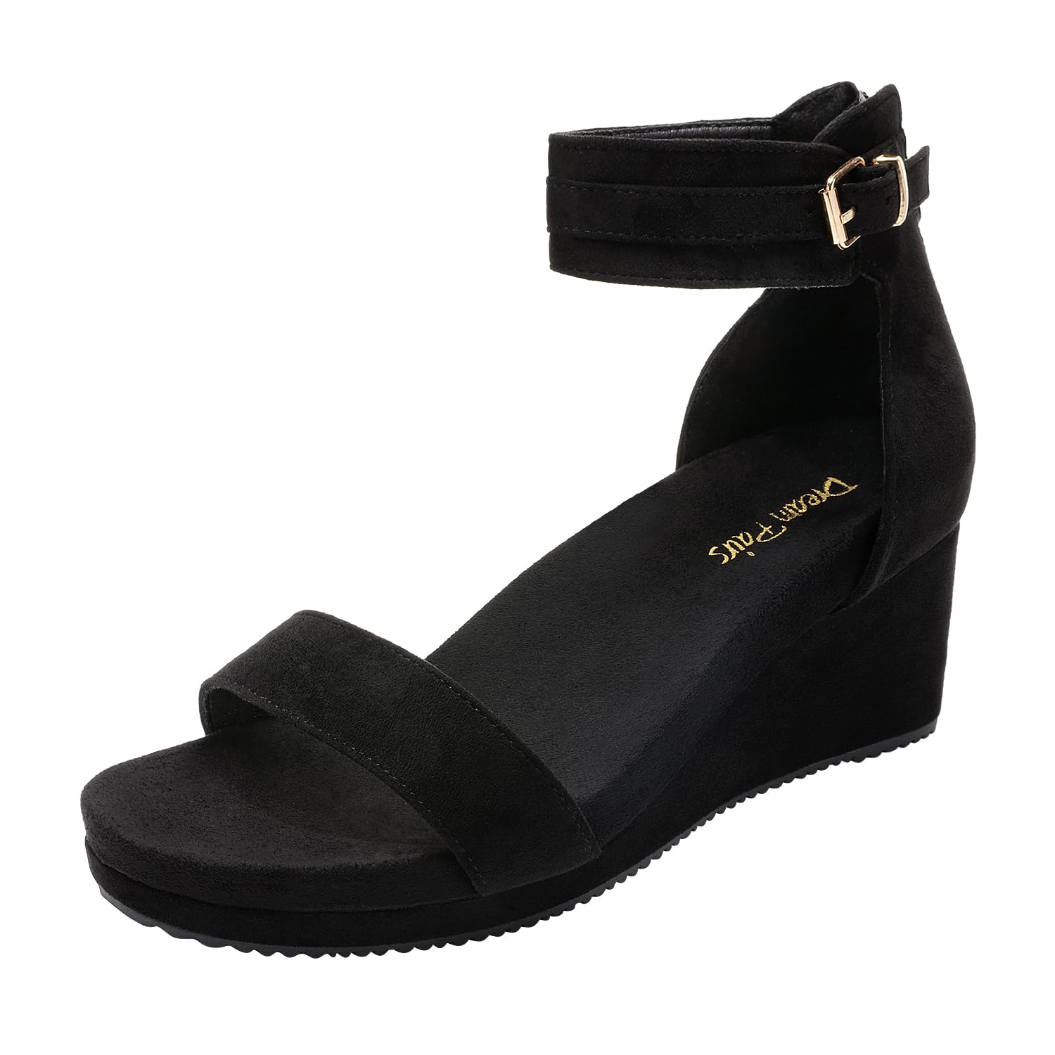DREAM PAIRS Women's Open Toe Buckle Ankle Strap Platform Wedge Sandals Summer Shoes,Size 11,Black,NINI-6