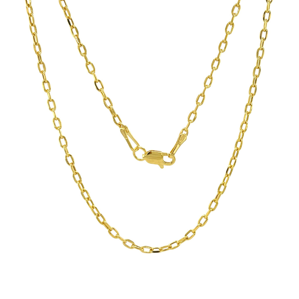 JEWELHEART 14K Real Gold Link Chain Necklace - 2mm Diamond Cut Cable Chain - Dainty 14K Yellow Gold Necklace For Women with Lobster Clasp 18"