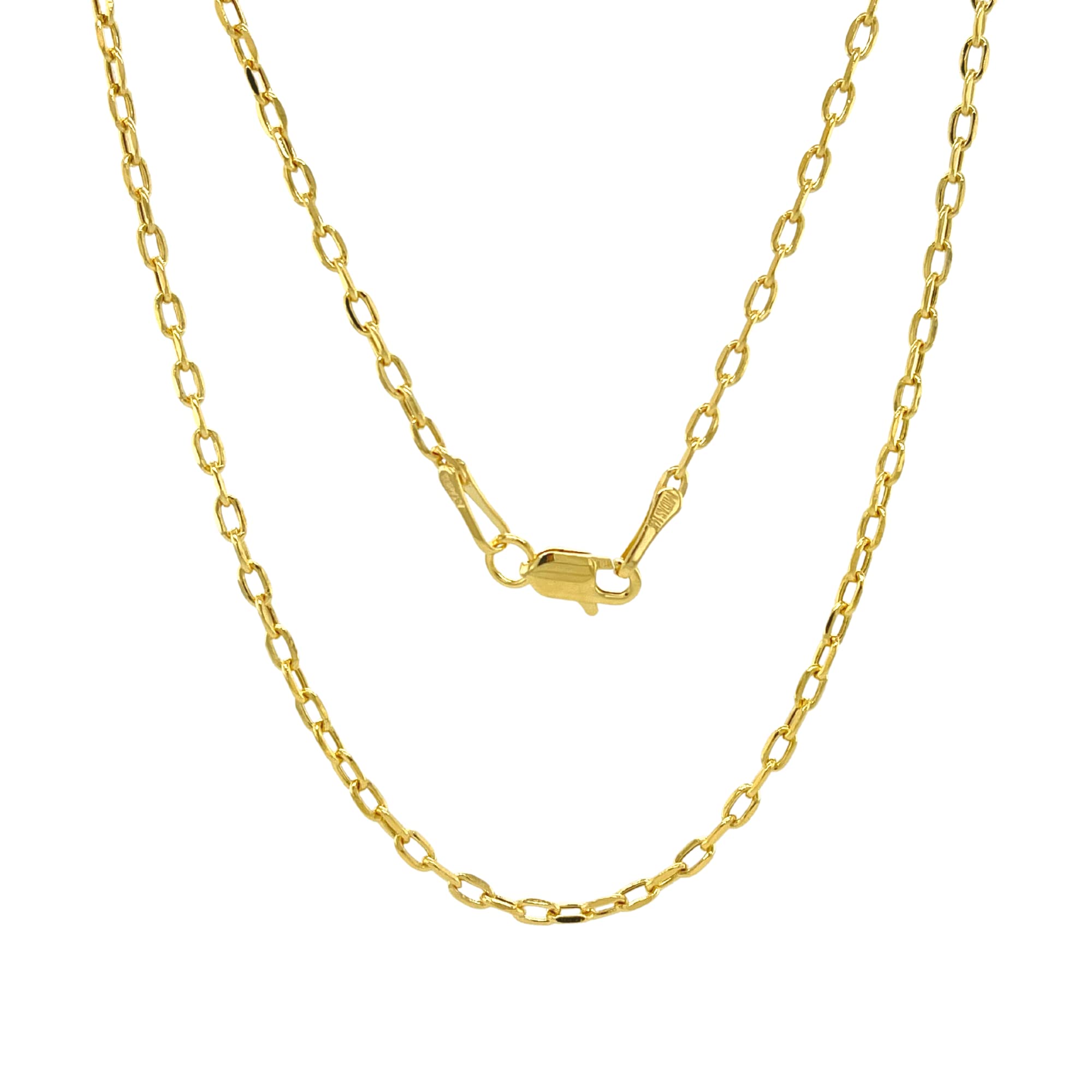JEWELHEART 14K Real Gold Link Chain Necklace - 2mm Diamond Cut Cable Choker Chain - Dainty 14K Yellow Gold Necklace For Women with Lobster Clasp 14"
