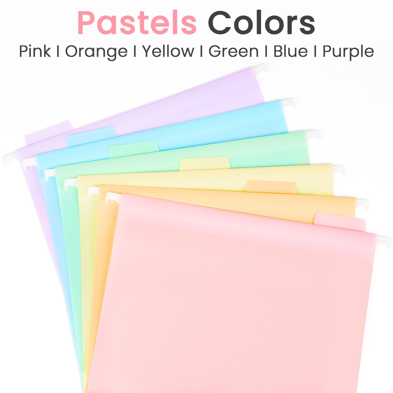 Sooez Extra Capacity Plastic Hanging File Folders, 12 Count Expanding File Folders Letter Size with 2" Expansion, File Organizer with 1/6-Cut Adjustable Tab for File Cabinet, Drawer, Pastels Colors