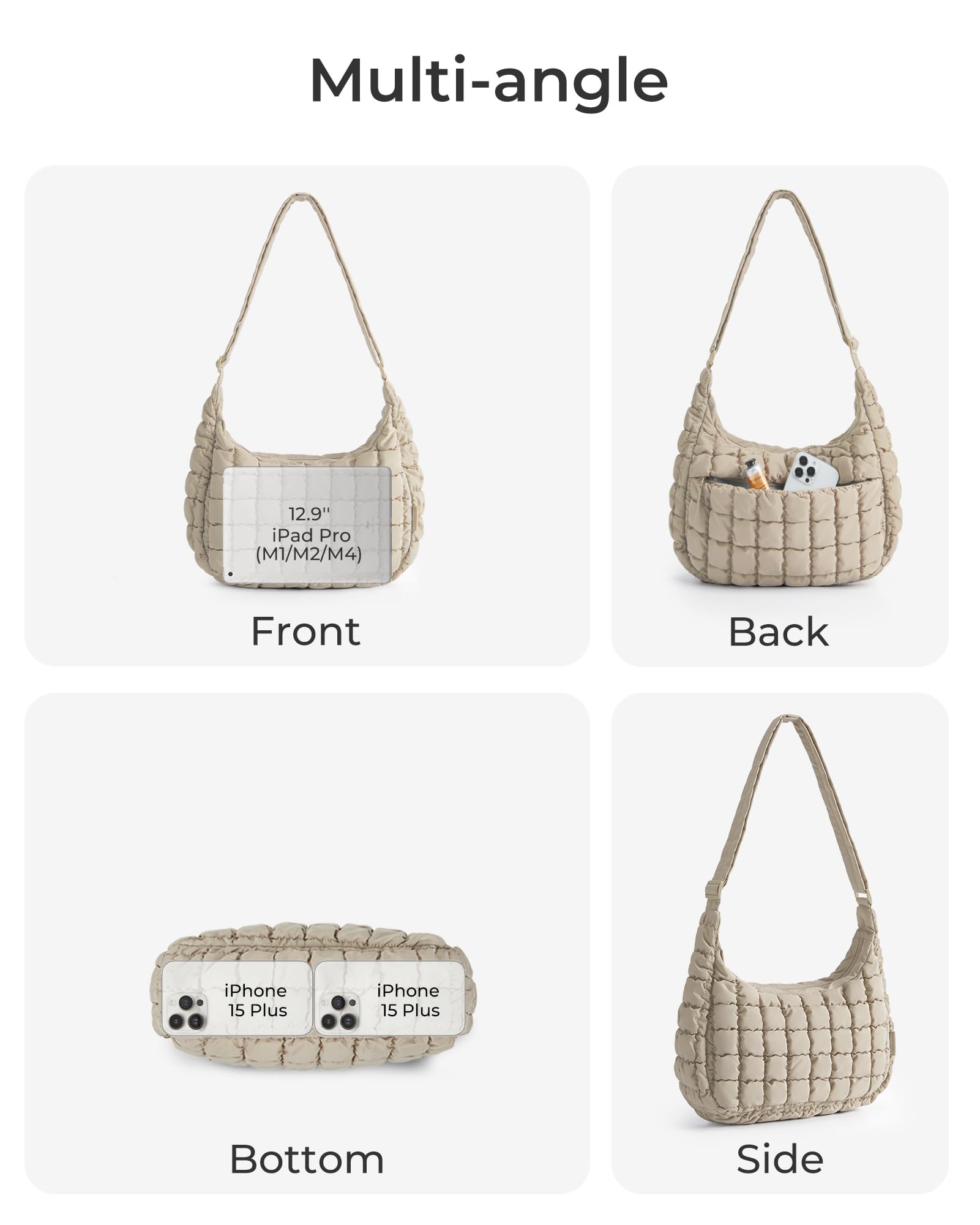 BAGSMART Crossbody Bags for Women, Quilted Puffy Purses for Women, Fluffy Travel Essentials Shoulder Hobo Bag