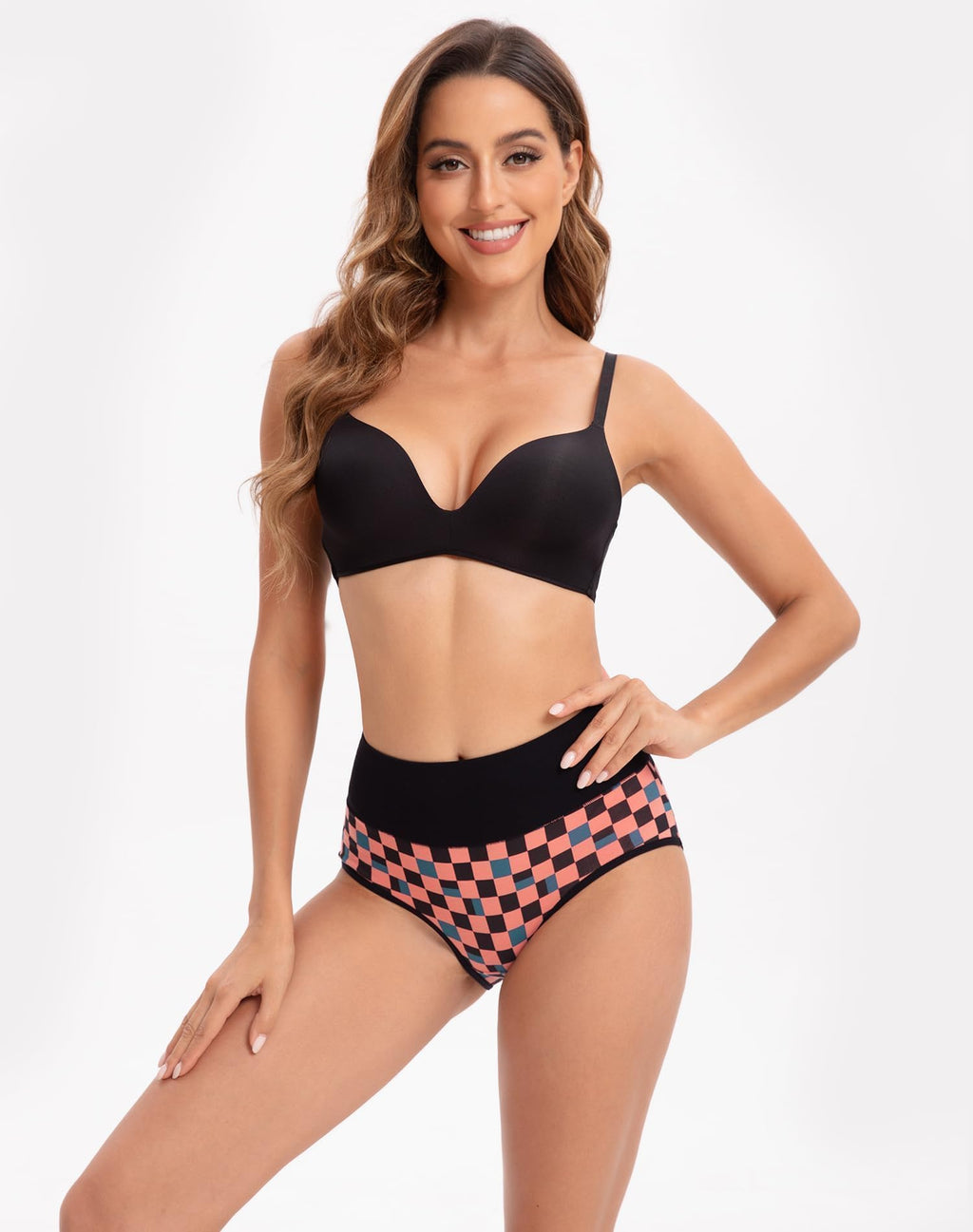 INNERSY Women's High Waisted Underwear Cotton Panties Regular & Plus Size 5-Pack(Chessboard,3X-Large)