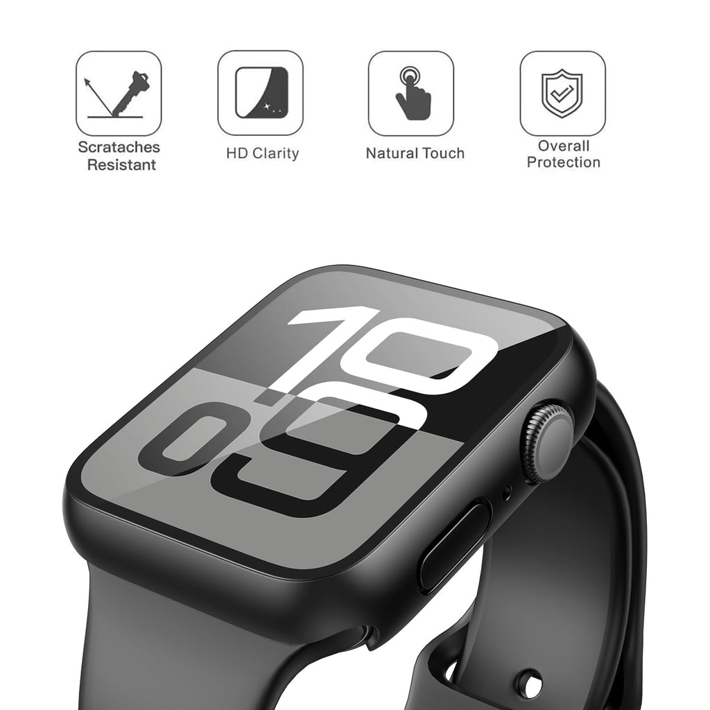 Misxi 2 Pack Tempered Glass Case Compatible for Apple Watch Series 11 (2025) Series 10 46mm, Screen Protector Cover for iWatch, Black