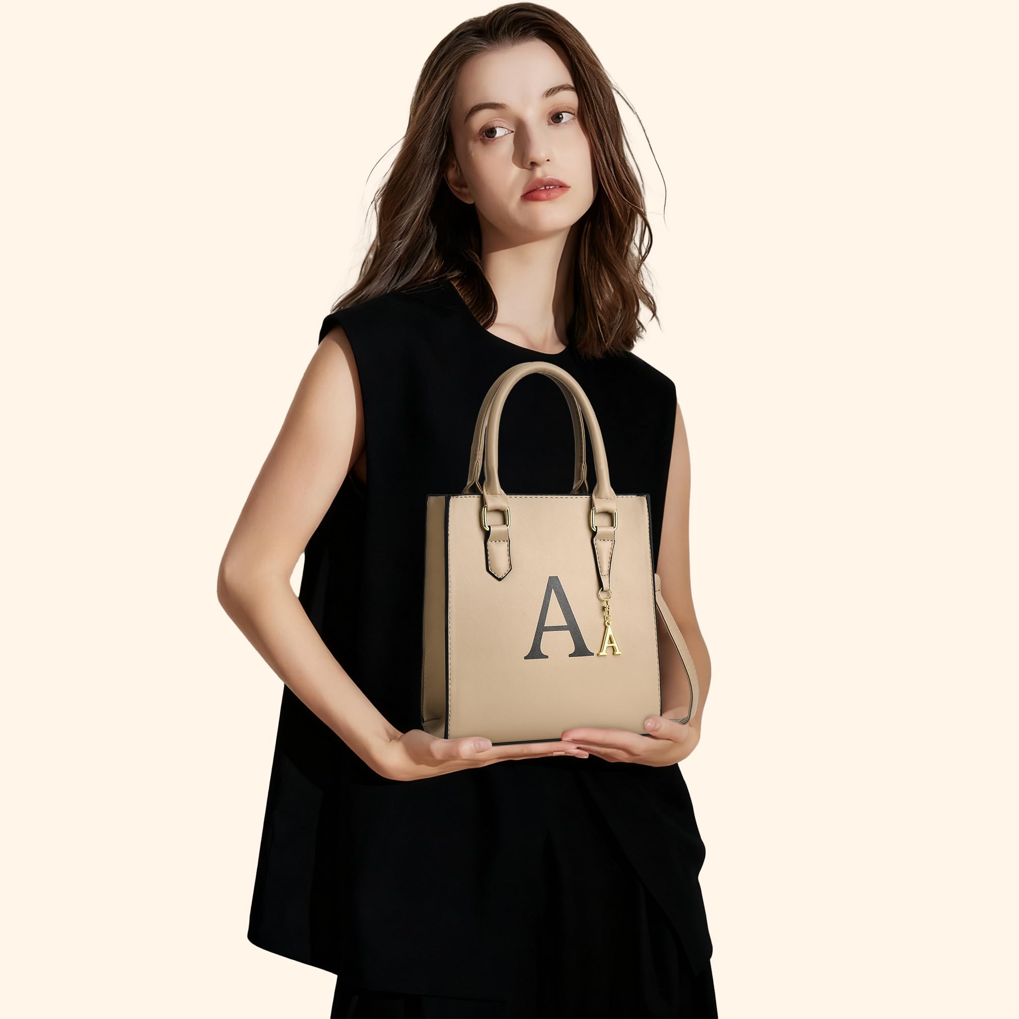 I IHAYNER Women Tote Bags Trendy Personalized Initial Shoulder Bag Top Handle Satchel Purse for Women Crossbody Hobo Handbags (Khaki-S)