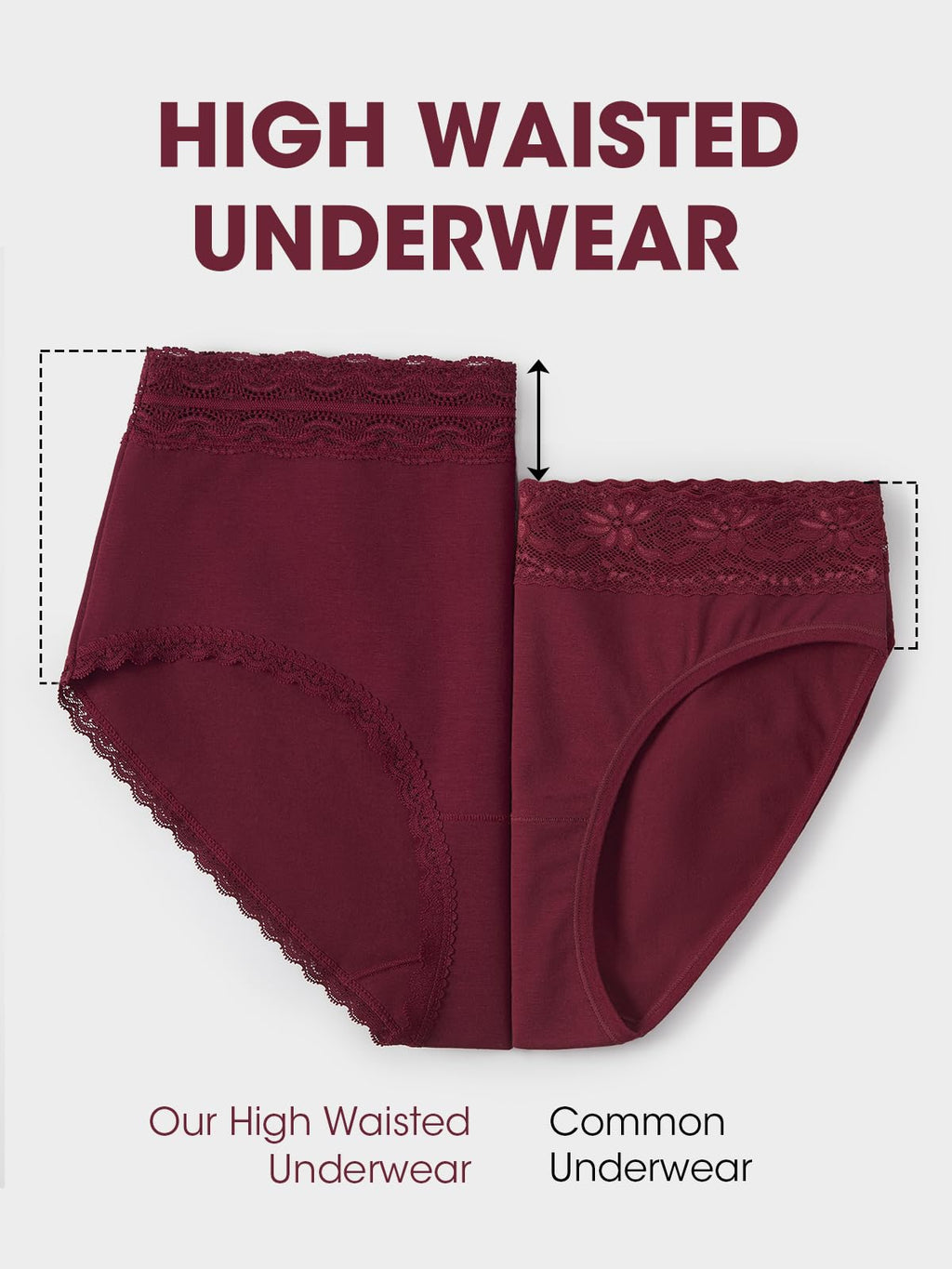 HOHOCHIN Cotton Underwear for Women High Waisted Panties Soft Lace Waistband Breathable Full Coverage Ladies Briefs 4 Pack (US, Alpha, 3X-Large, Regular, Regular, A-4 Pack-Multicolor)