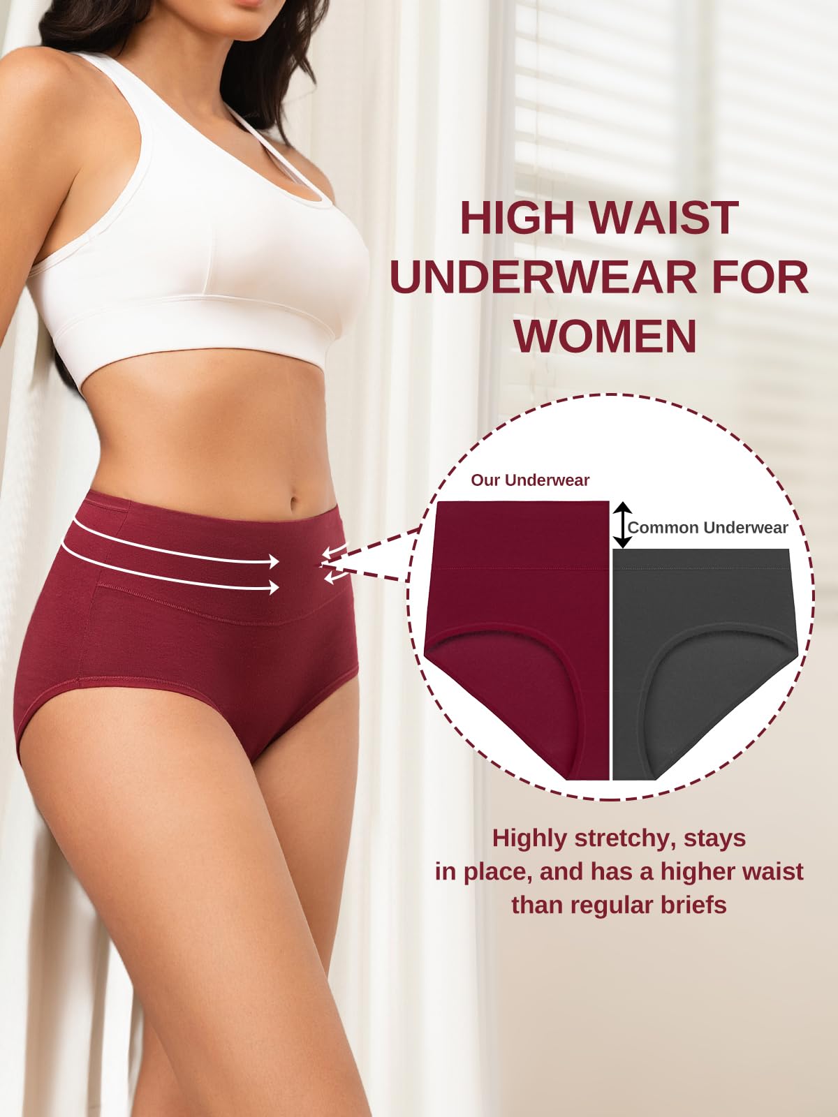 Vevmon Cotton Underwear for Women High Waisted Full Coverage Briefs Soft Ladies Panties 5 Pack(US, Alpha, X-Large, Regular, Regular, A-5 Pack 5 Colors)