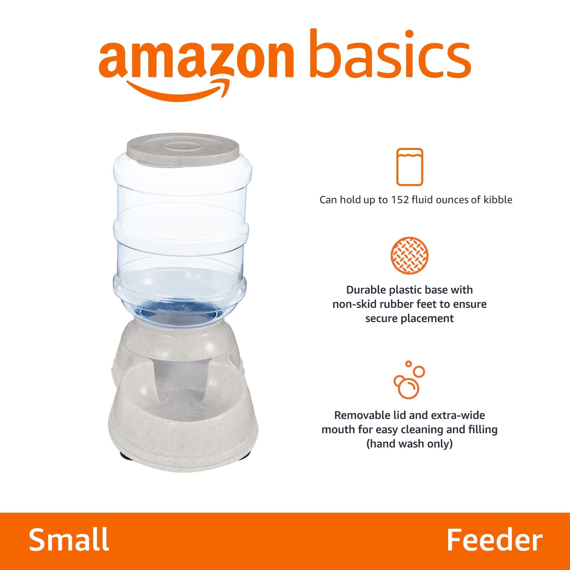 Amazon Basics Gravity Pet Food Feeder for Dogs and Cats, Easy to Clean, Easy to Fill, Removable Lid, 6-Pound Capacity, Small, Gray
