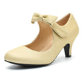 LIURUIJIA Women's Mary Jane Bow Kitten Heel Silk Pumps Round Toe Low Heel Dress Shoes for Wedding, Bridal, Party Champagne Size 8.5