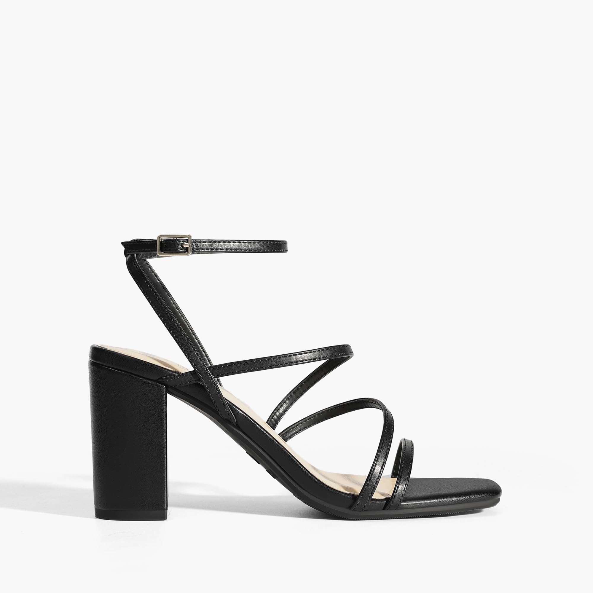 DREAM PAIRS Women's Heels Chunky Block Strappy Square Open Toe Ankle Buckle Heeled Sandals Wedding Party Dress Shoes Indie,Size 9,Black,SDHS2428W