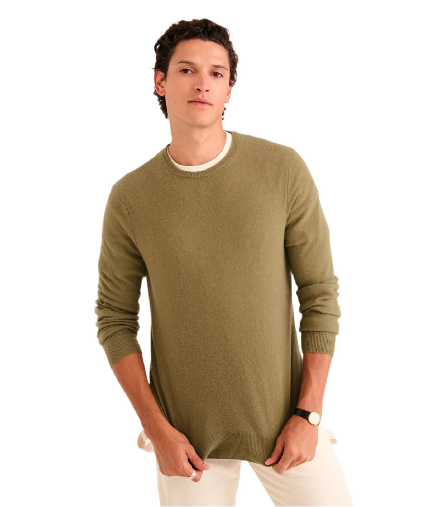 NAADAM Men's The Original Cashmere Crewneck Sweater, Army Green, XL